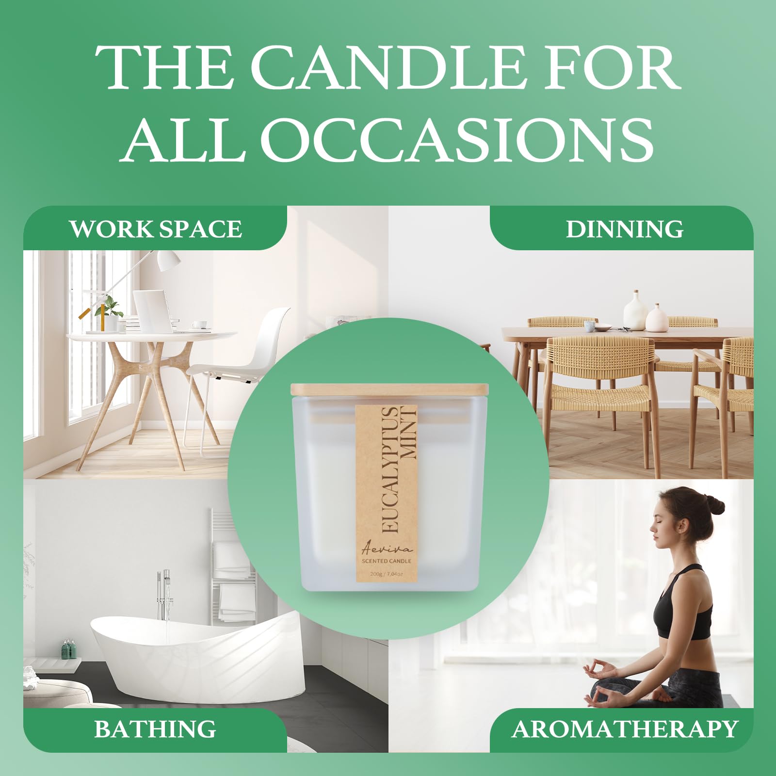 Aeviva Eucalyptus Mint Scented Candle – 7.04oz, 40 Hour Burn, Natural Soy Wax, Wood Wick