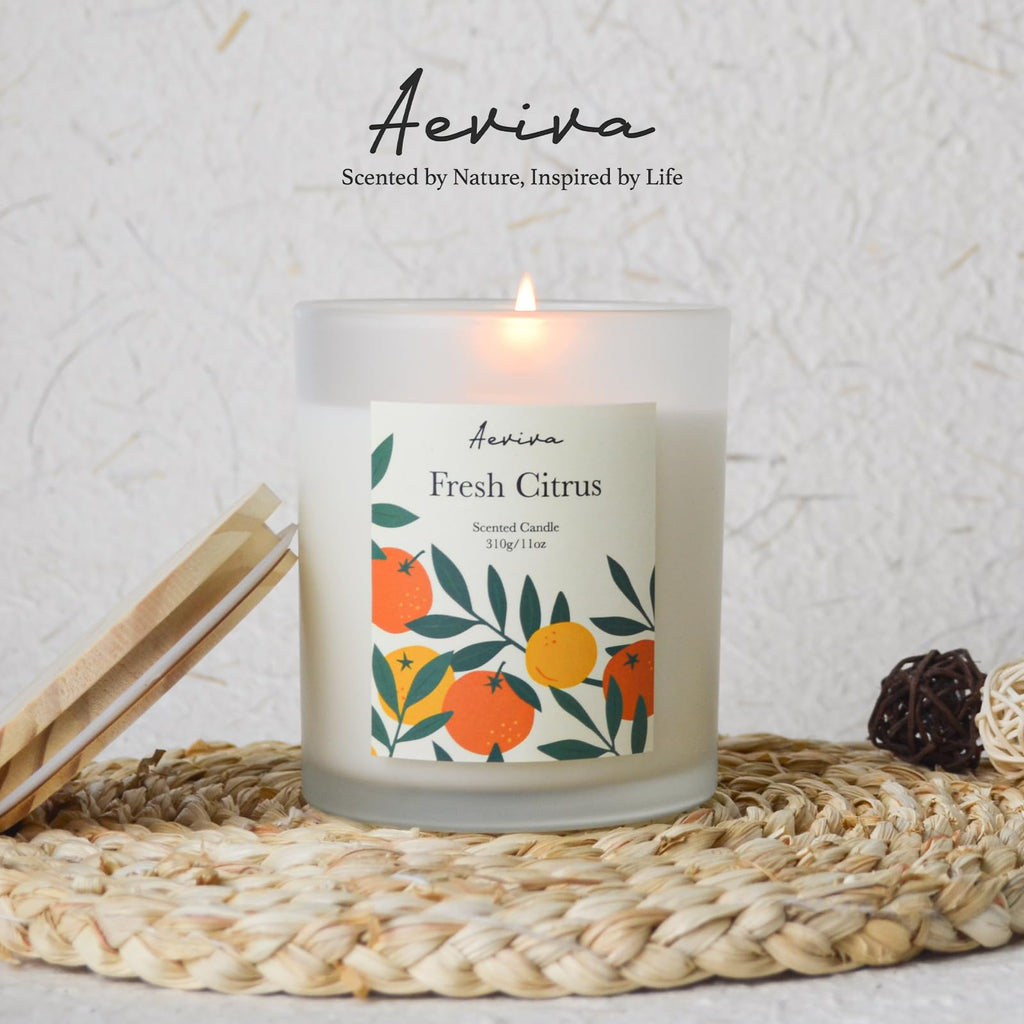 Aeviva Fresh Citrus Scented Candle – 11oz Soy Wax, 60h Burn