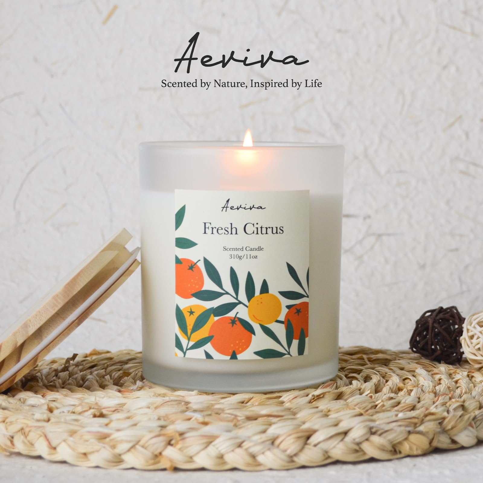 Aeviva Fresh Citrus Scented Candle – 11oz Soy Wax, 60h Burn