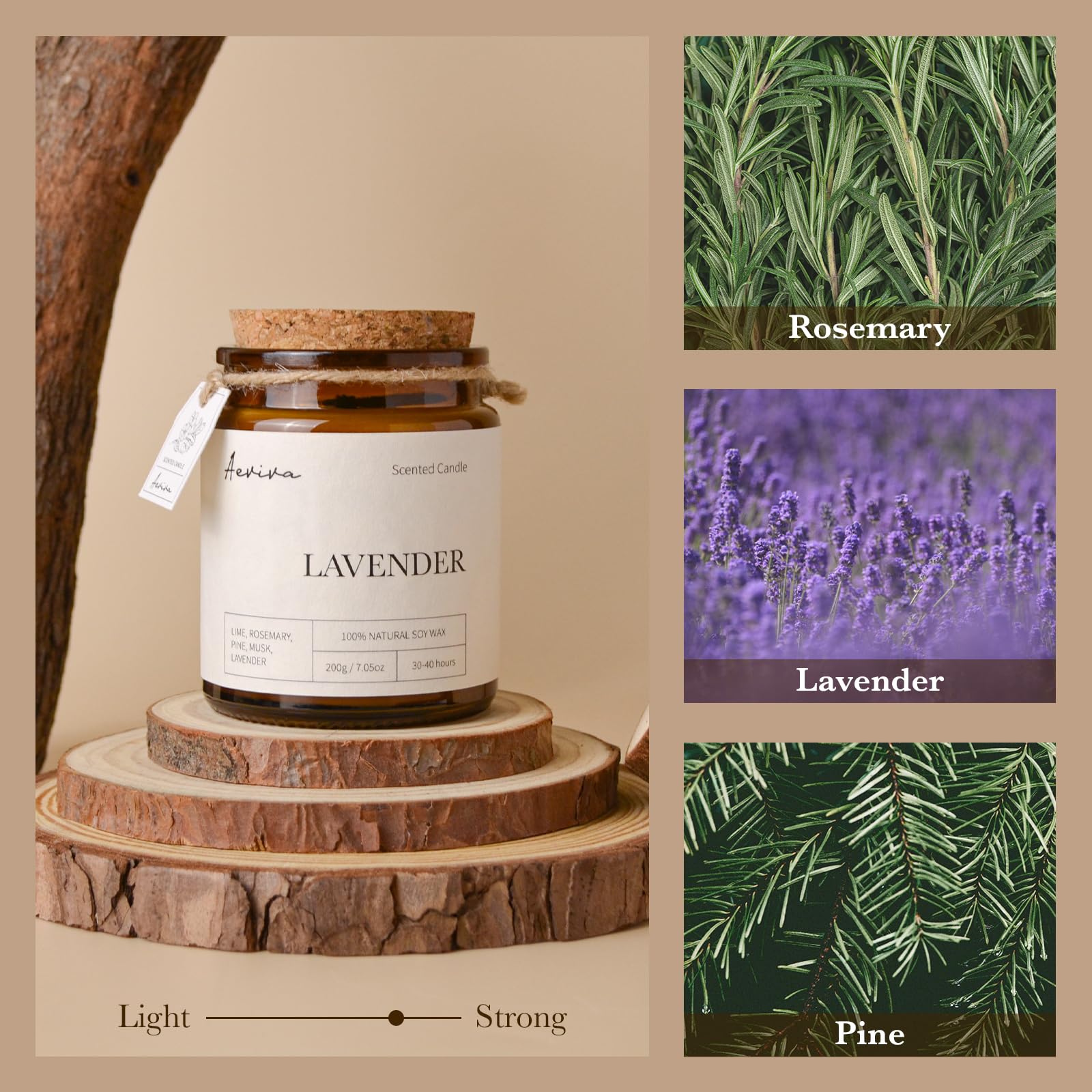 Aeviva Lavender Scented Candle – 7.05 oz Natural Soy Wax, Double Wood Wick, Amber Jar Gift