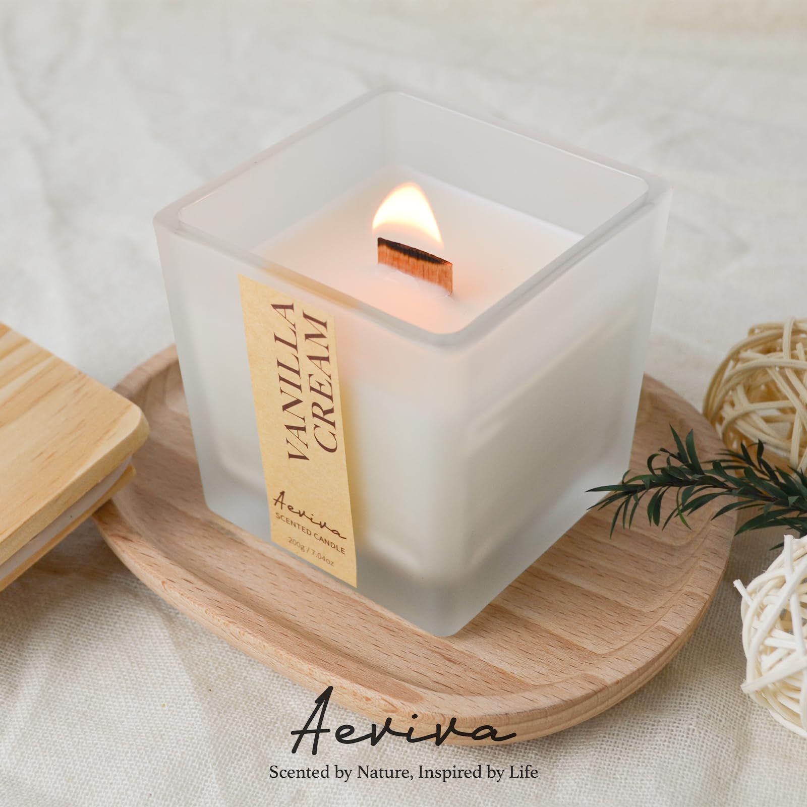 Aeviva Scented Candle - Vanilla Cream, 7.04 oz | Soy Wax, Wood Wick