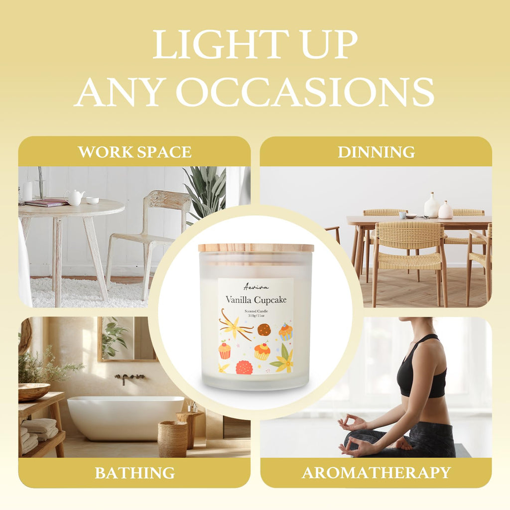 Aeviva Vanilla Cupcake Scented Candle - 11oz, 60 Hour Burn, Natural Soy Wax | Aromatherapy Gift