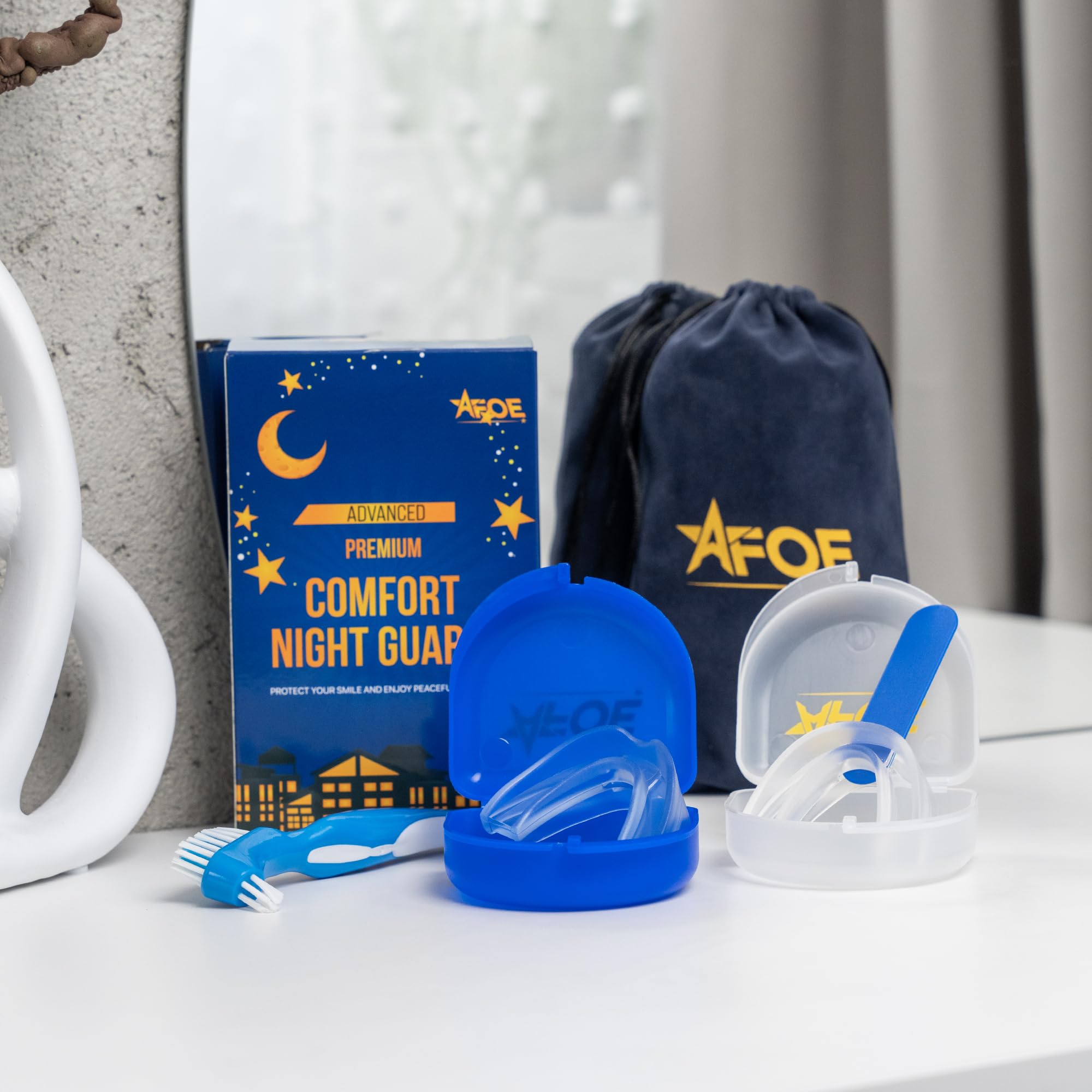 2-Pack Dual-Mold Bruxism Night Guards – Clear & Blue, TMJ Relief | BPA & Latex-Free | AFOE