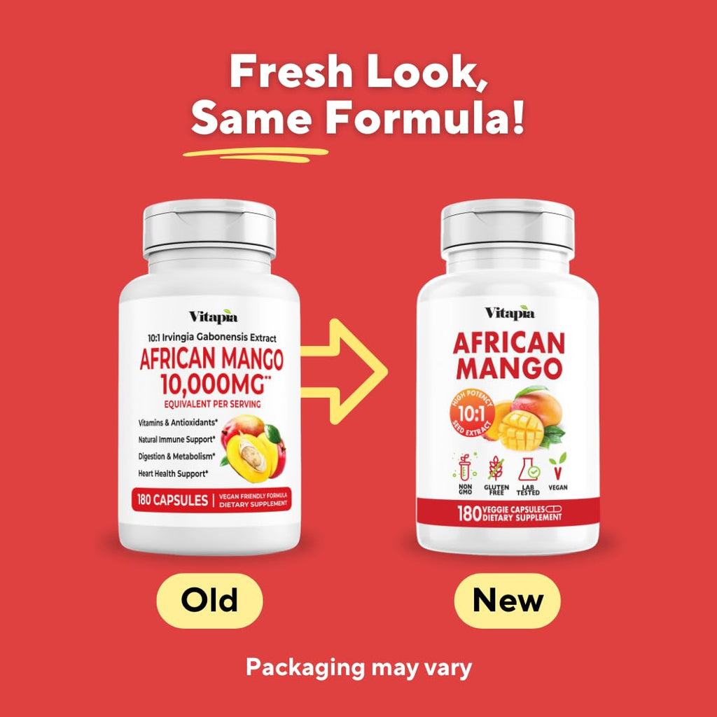 African Mango Capsules for Immune Support, Metabolism & Wellness - Pure 10:1 Irvingia Gabonensis Extract, 180 Veggie Capsules (Non-GMO, Gluten-Free, Vegan)