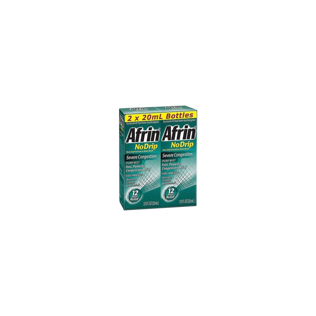 Afrin No Drip Severe Congestion Pump Mist Nasal Spray - 12 Hour Relief, 20 mL (Pack of 2)