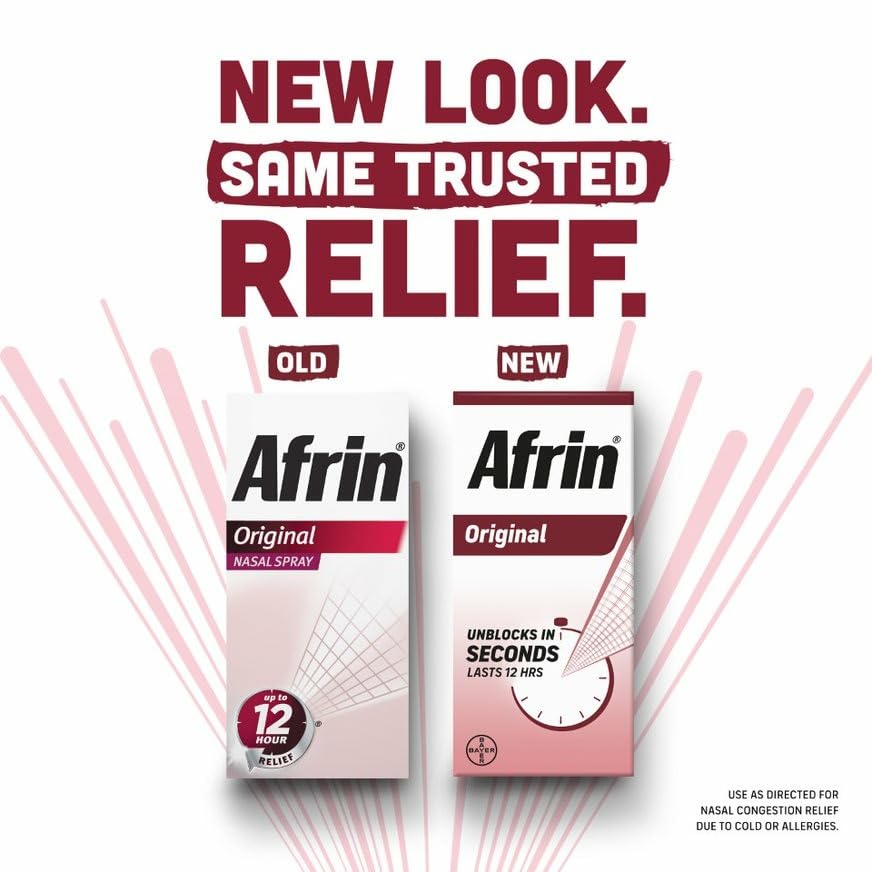 Afrin Original Maximum Strength 12 Hour Nasal Congestion Relief Spray – 3 Bottles (3 x 1 fl oz)
