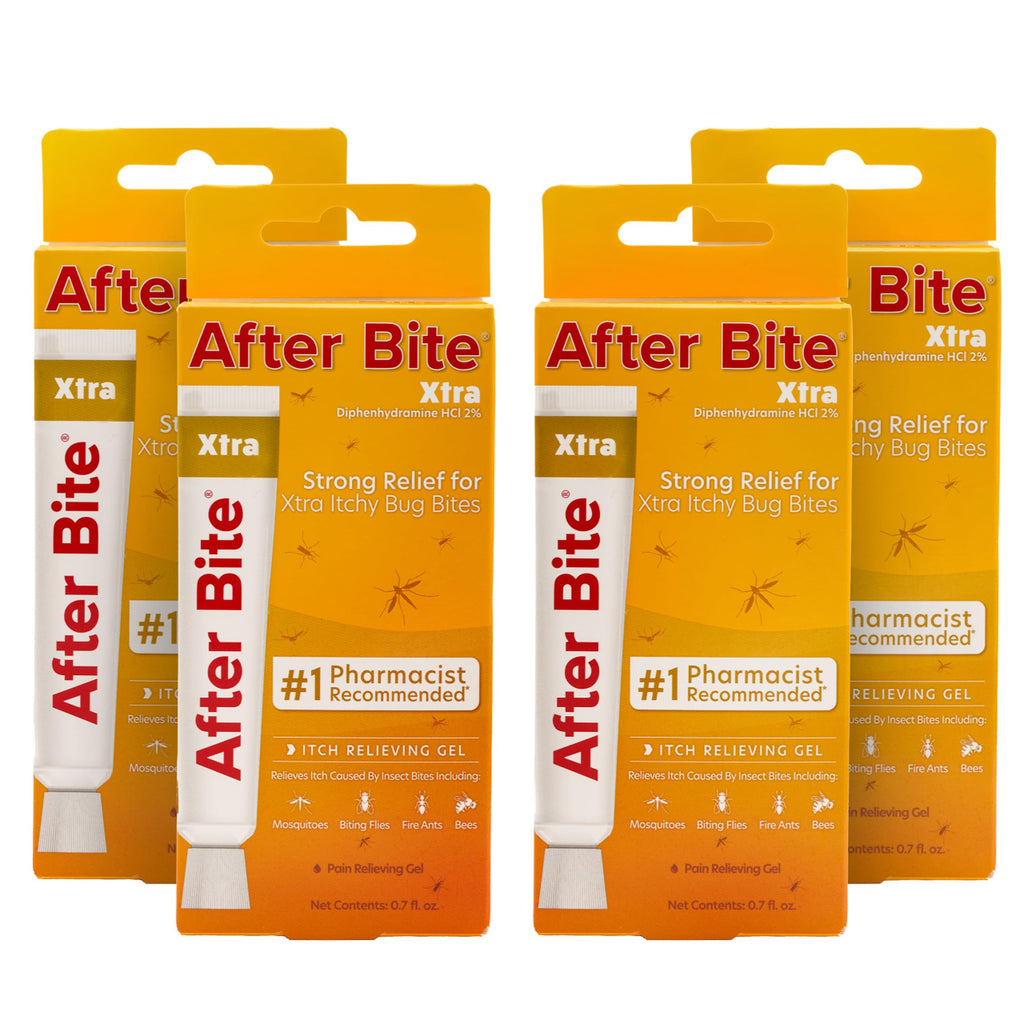 After Bite Xtra Formula Gel - Itch Relief with Diphenhydramine HCl | 0.7 oz Travel Pack (4 Pack) - Mosquito, Bee & Fire Ant Bites