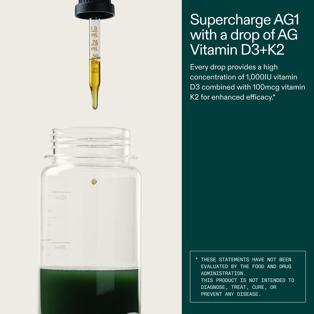 AG1 Vitamin D3 K2 Drops – 1000IU D3, 100mcg K2 per Serving | Supports Bone Density