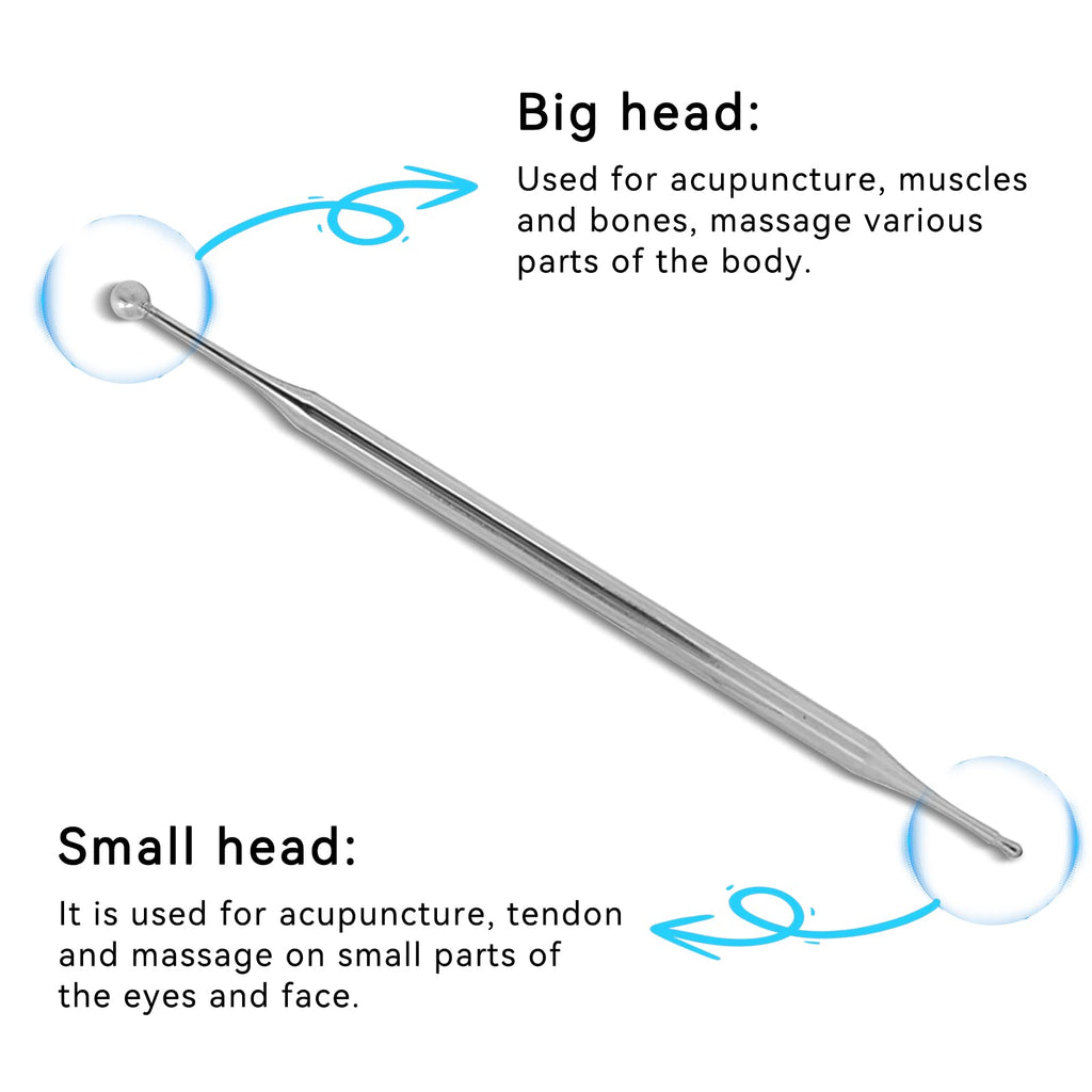 Agatige Dual Head Facial Reflexology Tool - Stainless Steel Acupressure Pen 15cm