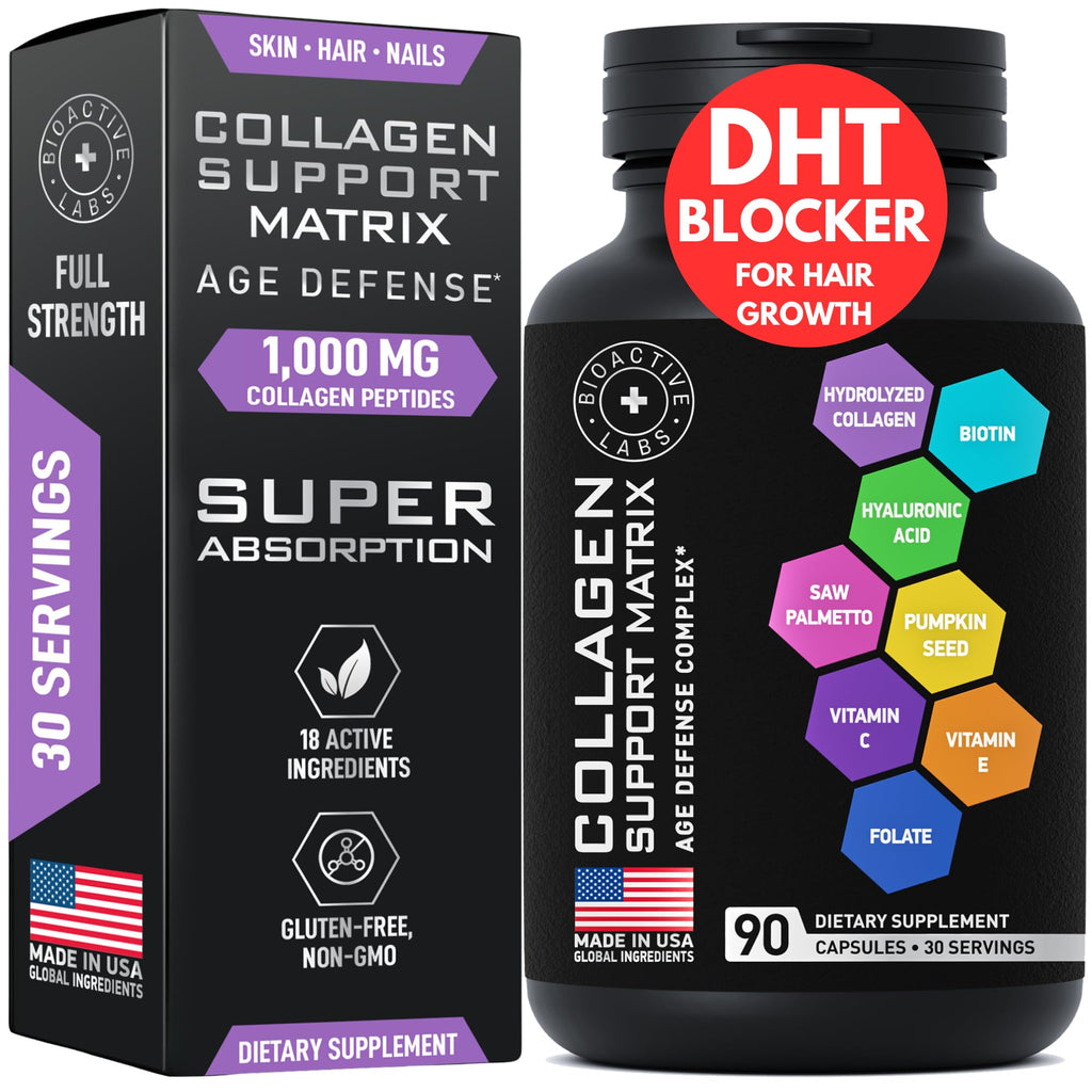 Age Defense Beauty Collagen Matrix – 2,000mg Multi Collagen, Biotin, Keratin, Hyaluronic Acid | 90 Gluten-Free Caps