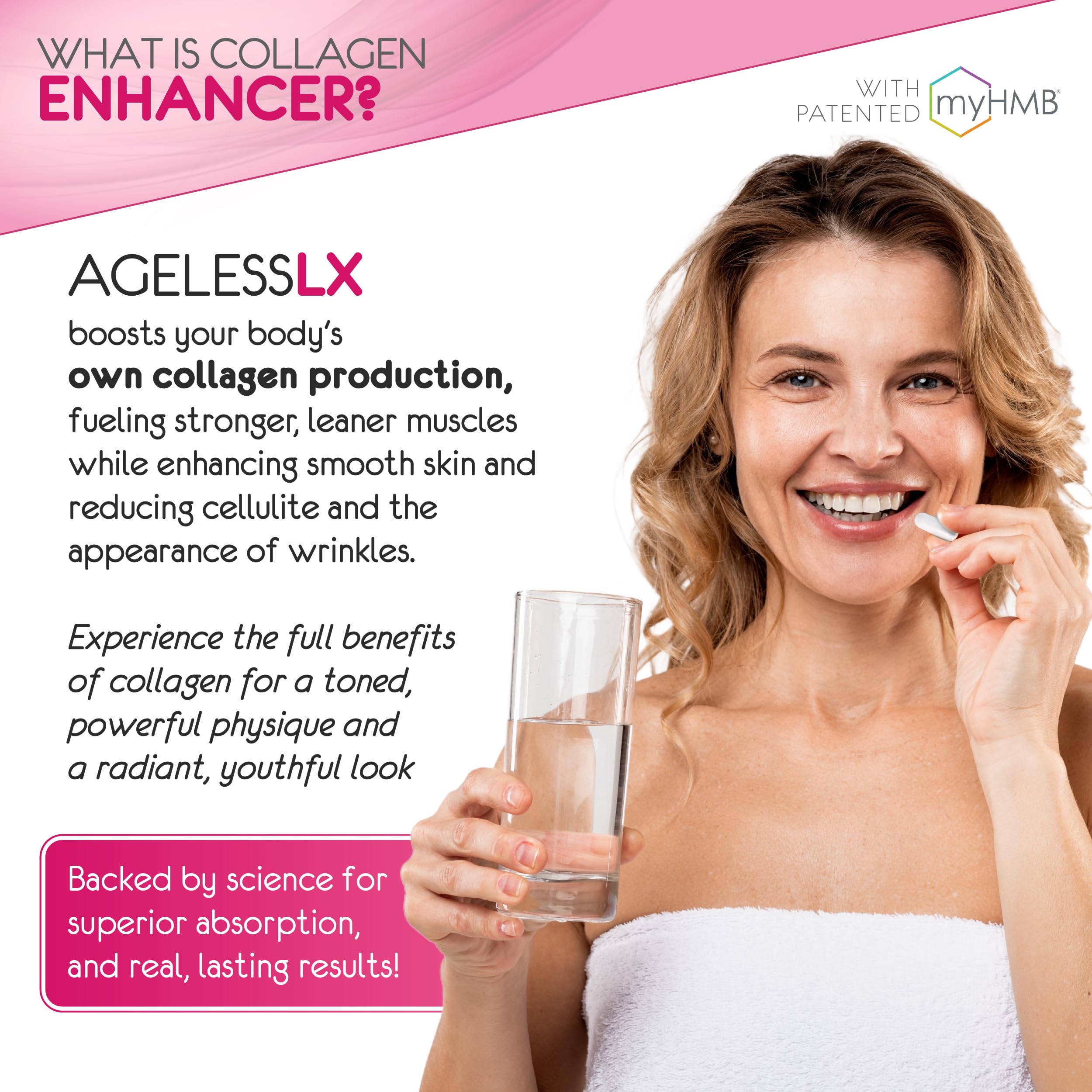 AgelessLX HMB Supplements for Women | Collagen Enhancer Capsules, Youthful Skin & Lean Muscle – Biotin, D3 & K2 | 60 Servings