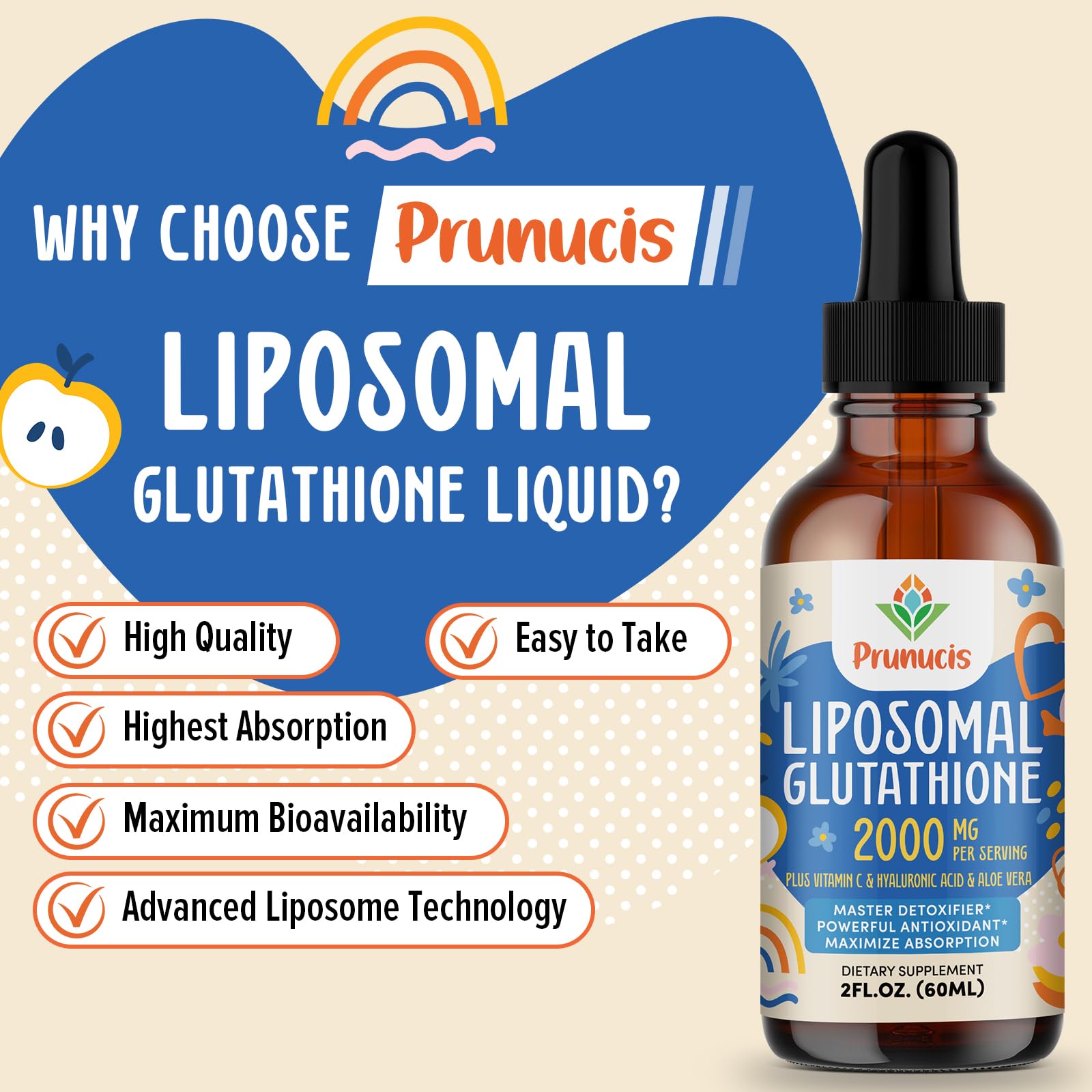 Prunucis 2000MG Liposomal Glutathione Liquid – 98% Absorption | Vegan
