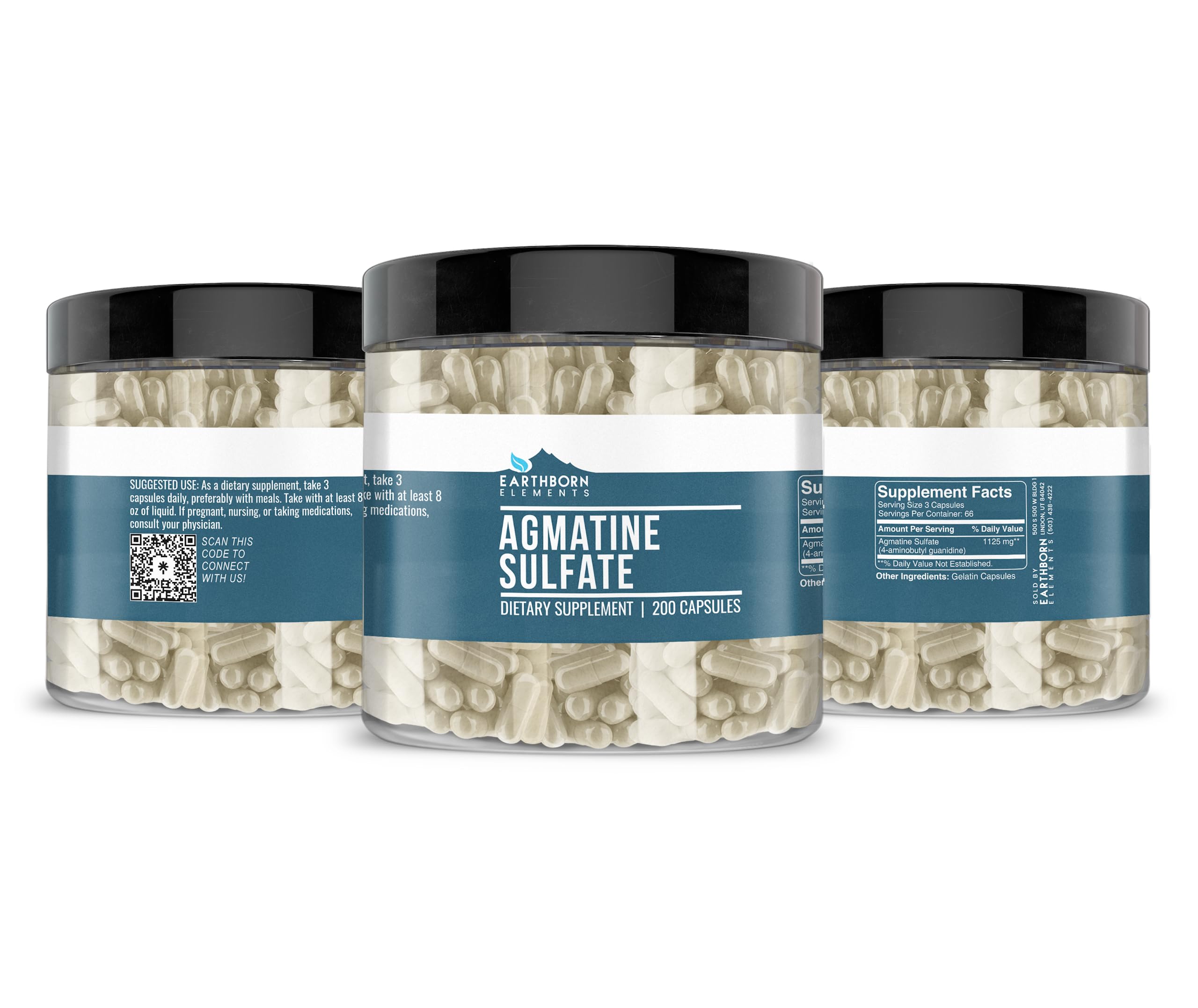Earthborn Elements Agmatine Sulfate - 200 Caps | Pure & Undiluted, No Additives