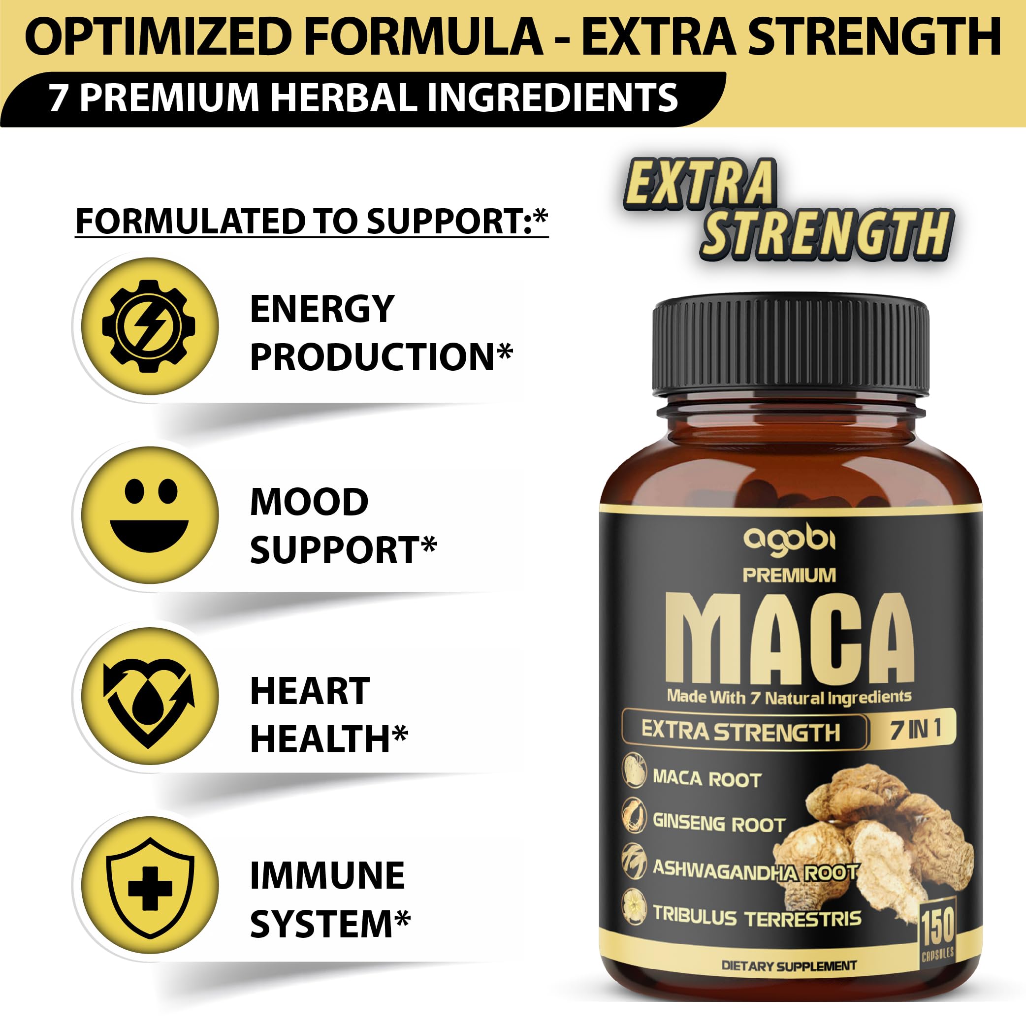 7in1 Premium Maca Root Capsules with Ashwagandha, Ginseng & More | 150 Caps (5 Months) – Natural Energy, Mood & Performance
