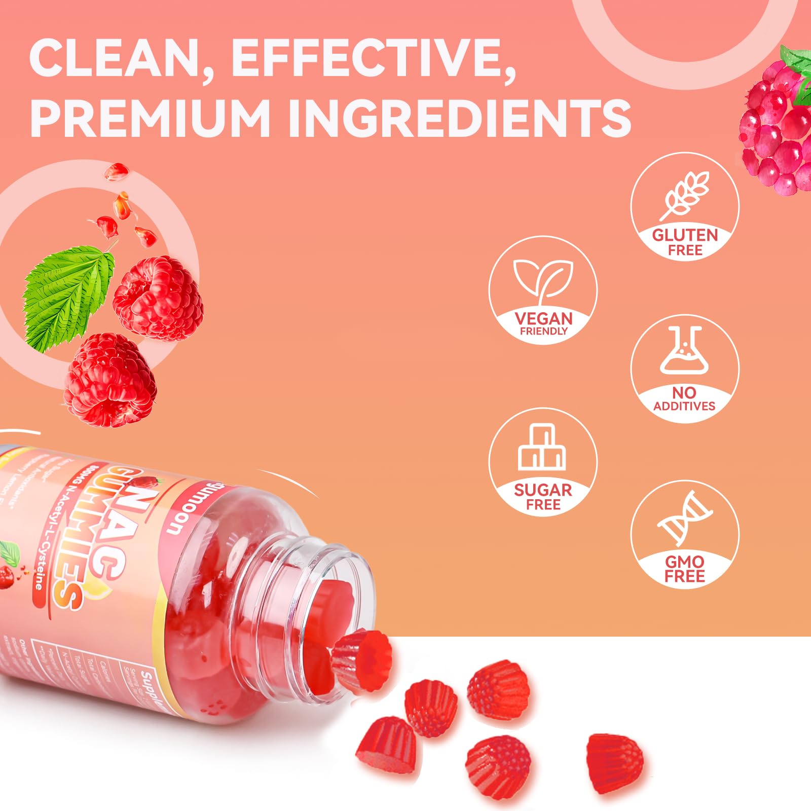 Agumoon NAC Gummies 800mg – Immune Support & Antioxidants (Sugar-Free, 60 Vegan Gummies)