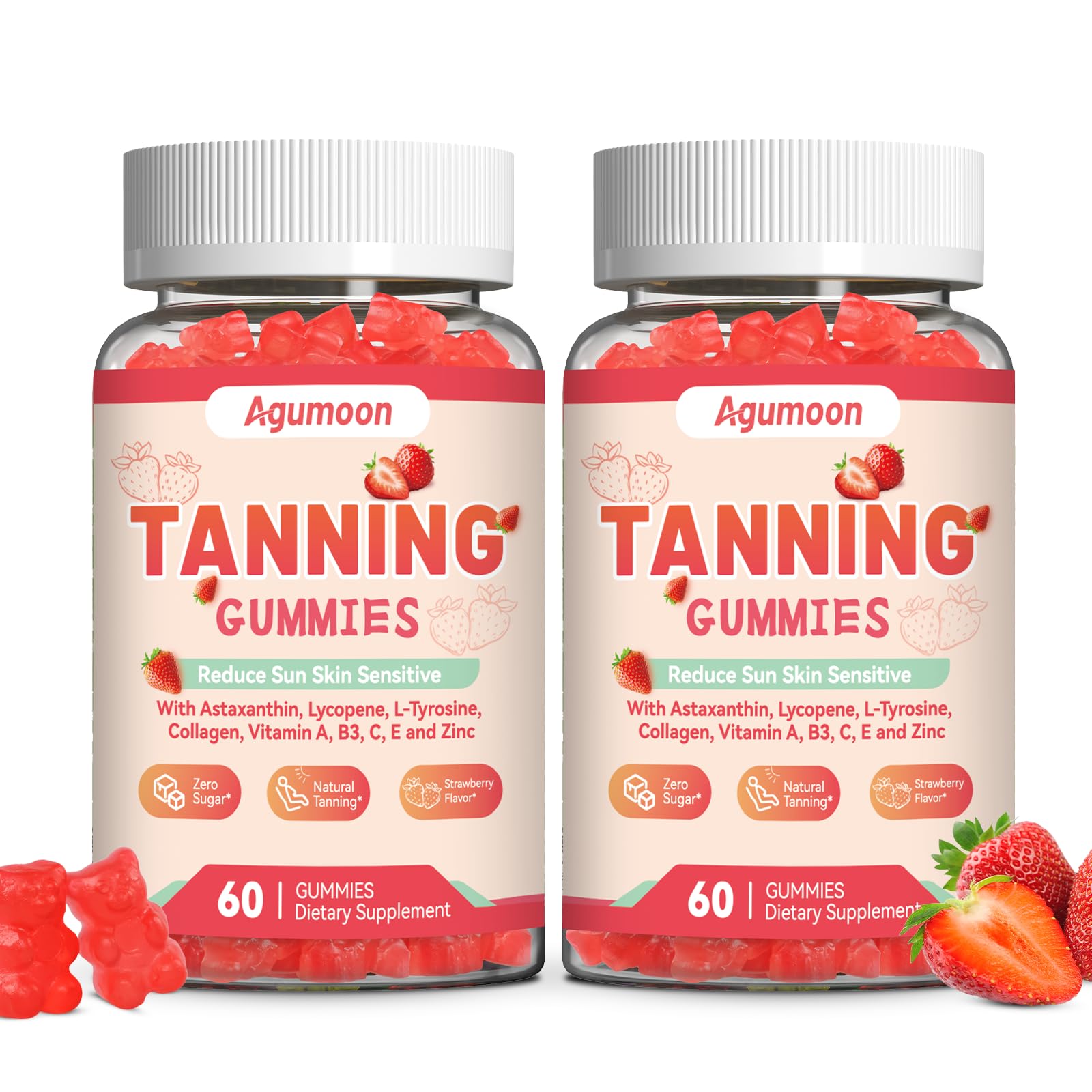 Agumoon Tanning Gummies for Women & Men | Self Tan Supplement with Beta Carotene, Lycopene & Astaxanthin – Vegan 120 Gummies