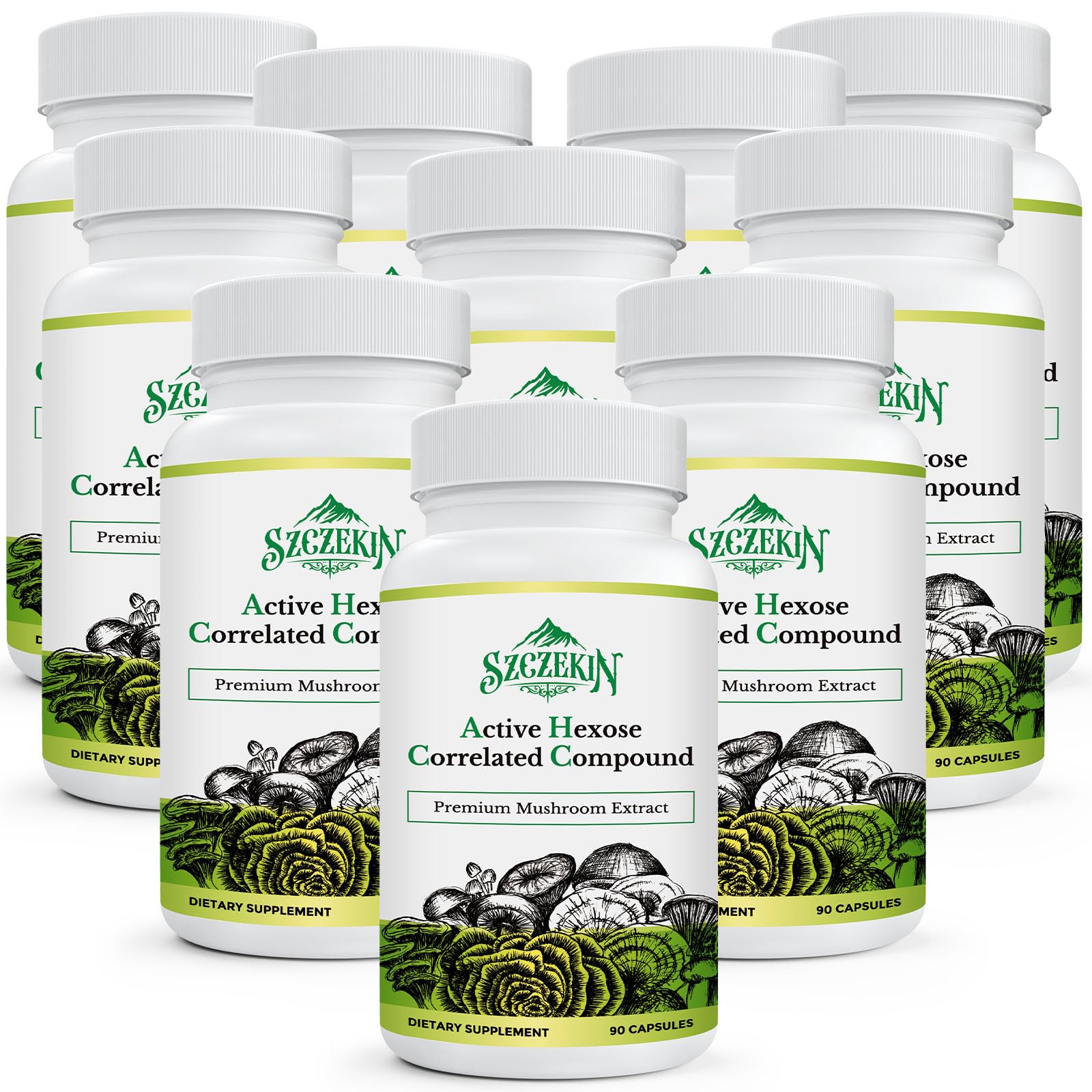 SZCZEKIN Active Hexose Correlated Compound 1500 mg - 8 Mushroom Extract Immune Support, 90 Vegan Capsules