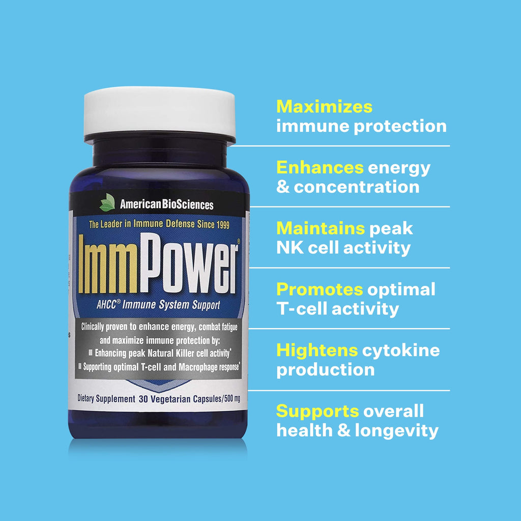 ImmPower AHCC Supplement by American BioSciences - 500 mg, 30 Vegetarian Capsules | Immune Support