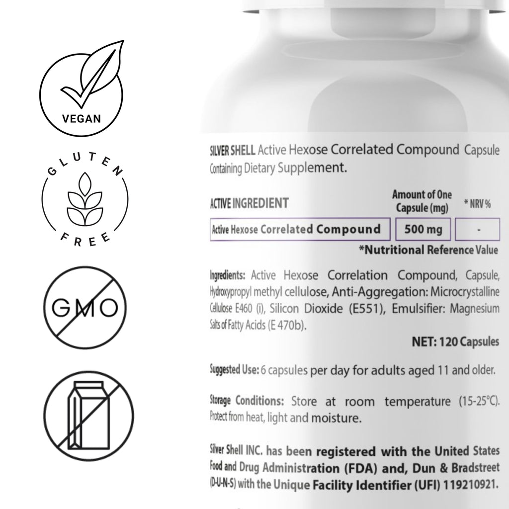 Active Hexose Correlated Compound Supplements – 120 Vegan Caps, 500mg | Organic Shiitake