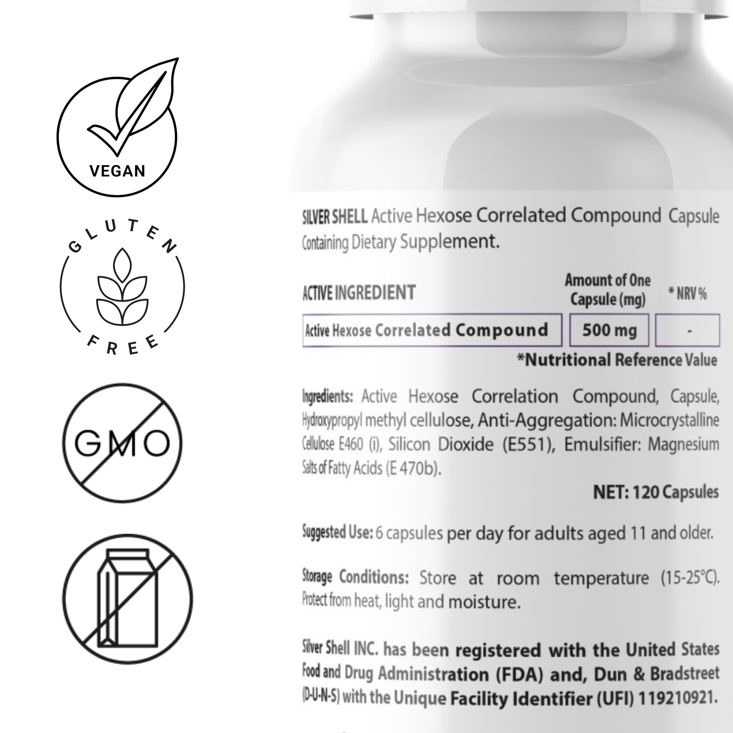 Active Hexose Correlated Compound Supplements – 120 Vegan Caps, 500mg | Organic Shiitake