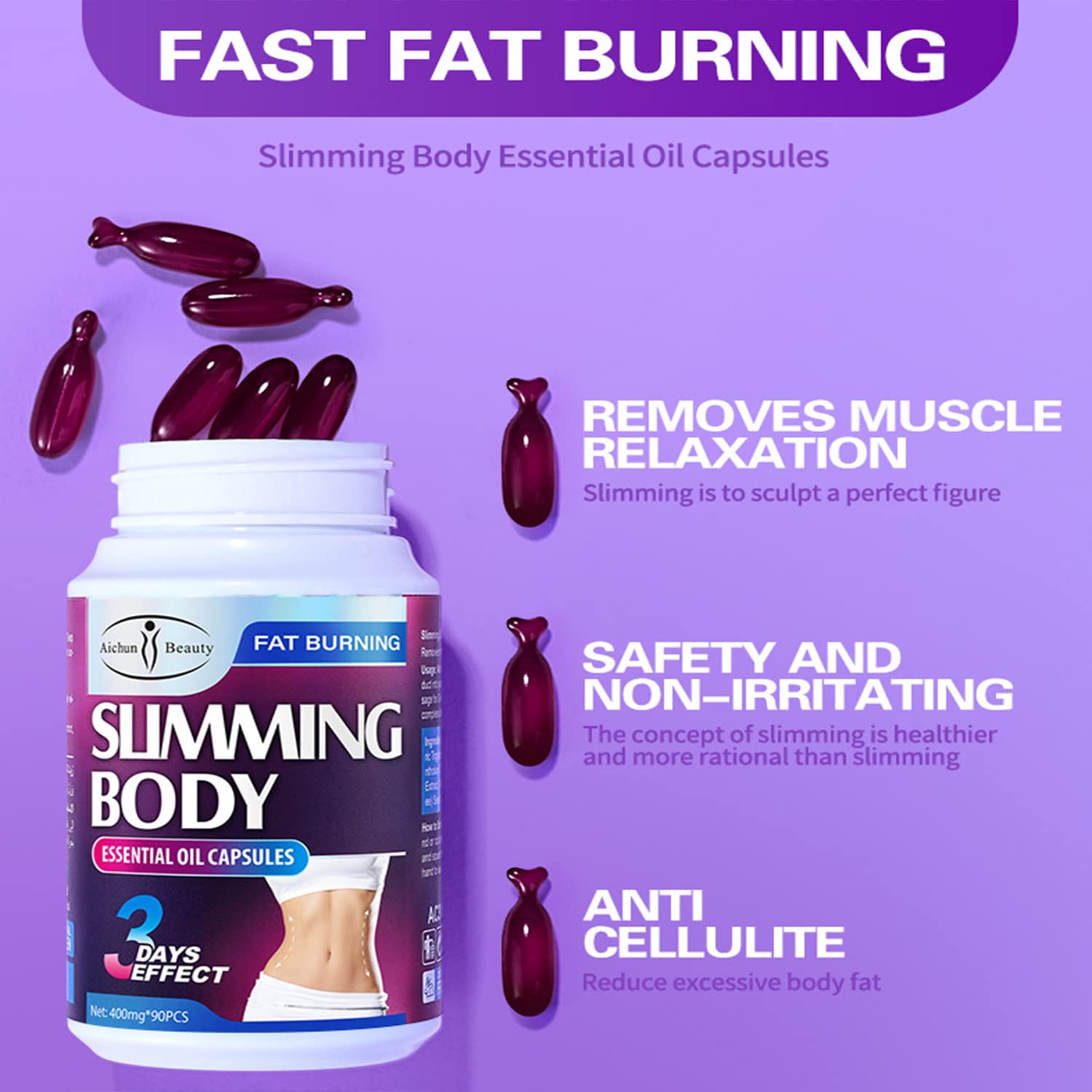 AICHUN BEAUTY Slimming Body Essential Oil Capsules – Anti-Cellulite & Fat Burning (400mg x 90pcs)