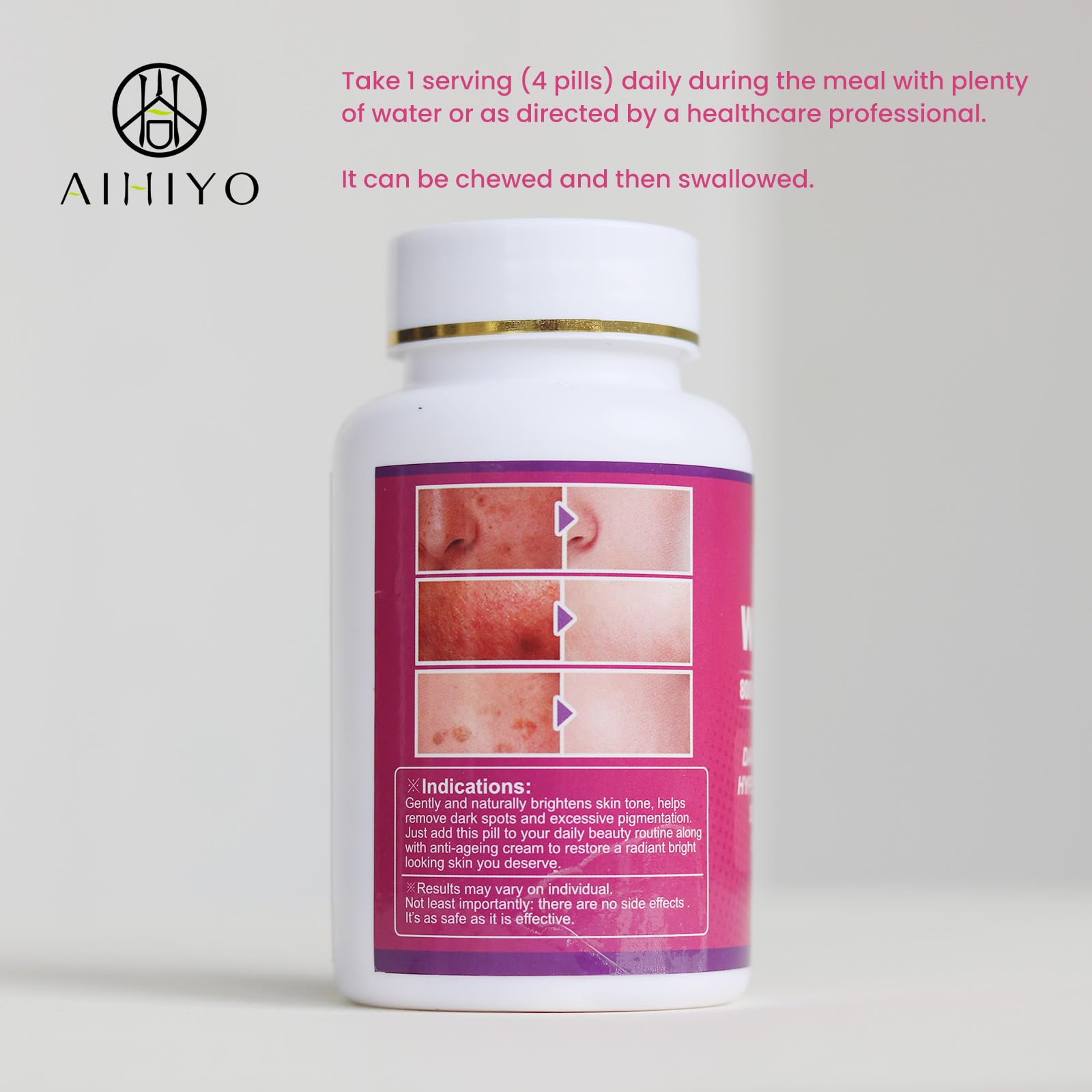 AIHIYO Skin Whitening Pill | 8000mg Glutathione, Dark Spots & Melasma, 60 Tablets