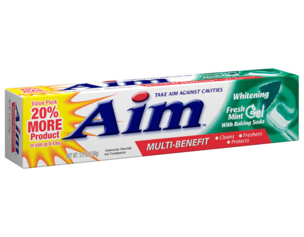 Aim Toothpaste 6 oz Tube (Pack of 6) Fresh Mint Gel - Fluoride & Whitening