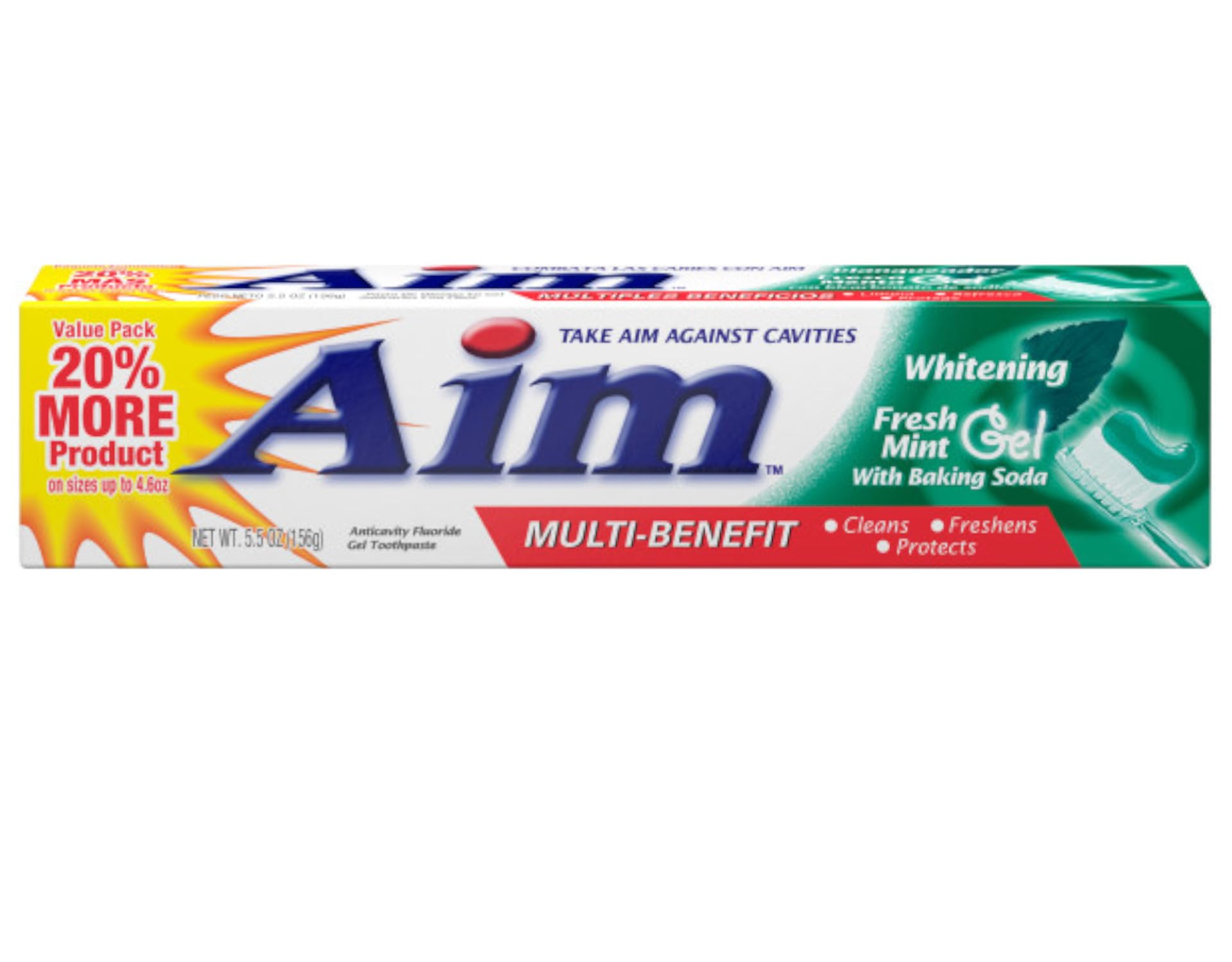 Aim Toothpaste 6 oz Tube (Pack of 6) Fresh Mint Gel - Fluoride & Whitening