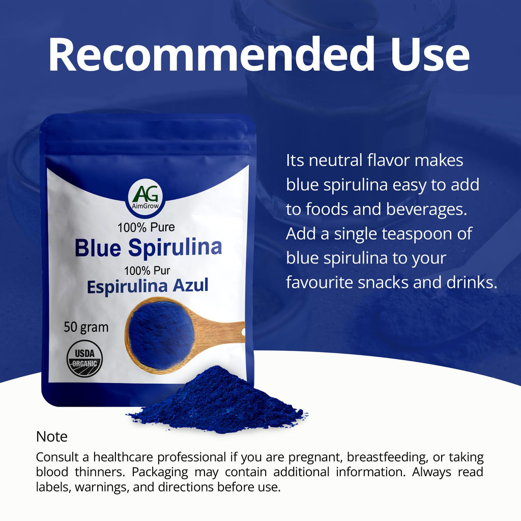Aimgrow Blue Spirulina, Antioxidant Rich Blue Spirulina Powder, Non-GMO and Gluten-Free, 50 Grams