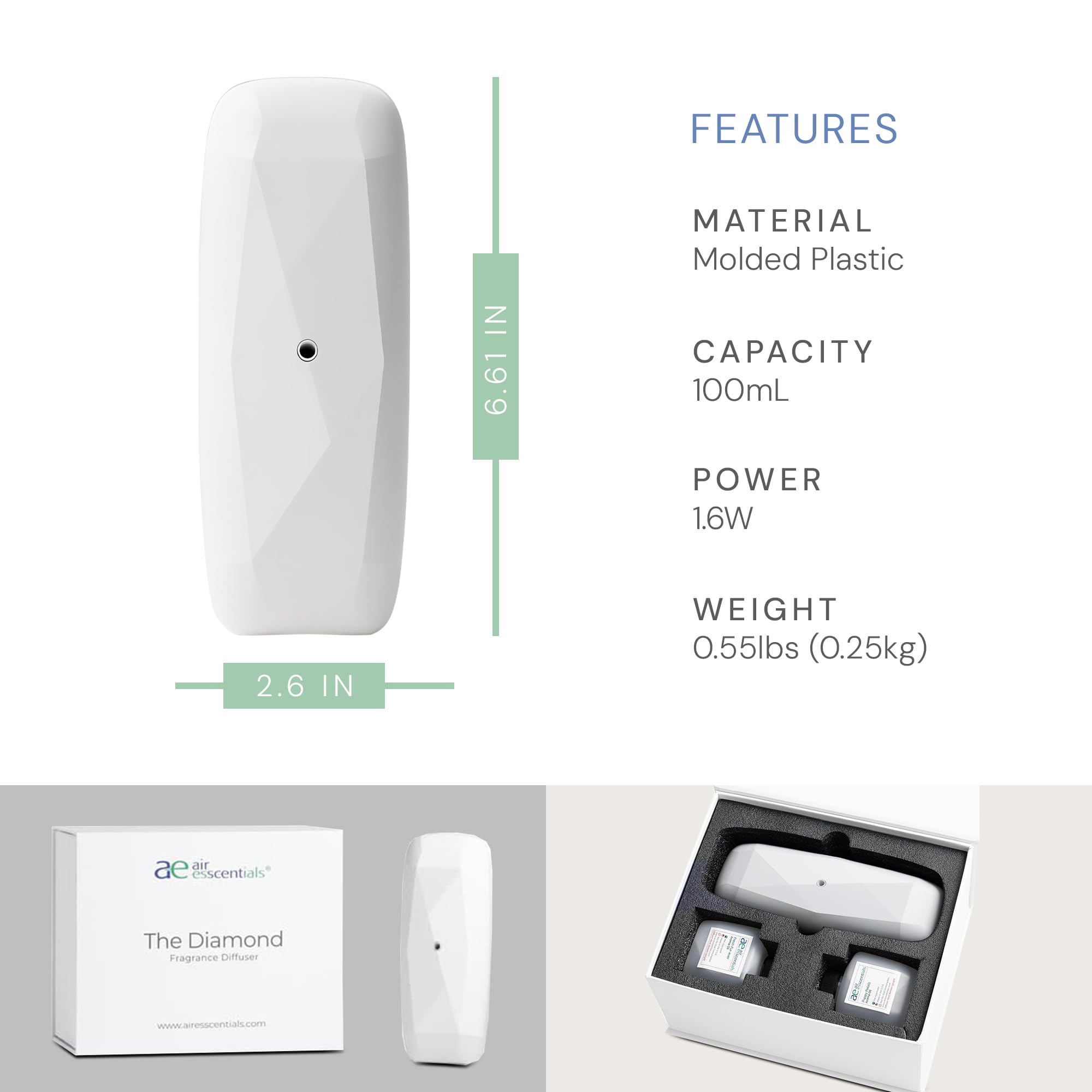 Air Esscentials Diamond Gift Set | Pet-Friendly Bluetooth Diffuser White