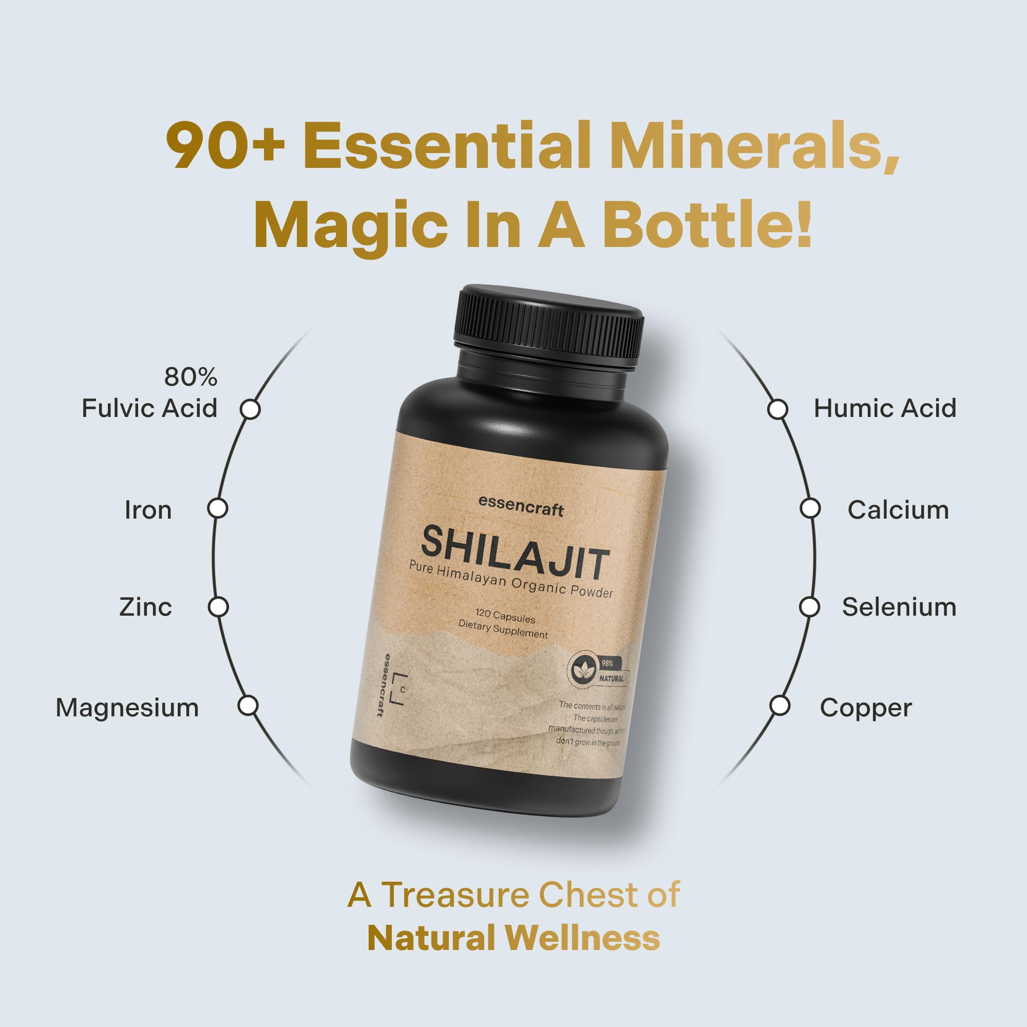 Essencraft Organic Himalayan Shilajit Resin Extract – 1000mg Max Potency, 85+ Minerals, Lab Tested, 2-Month Supply (120 Capsules)