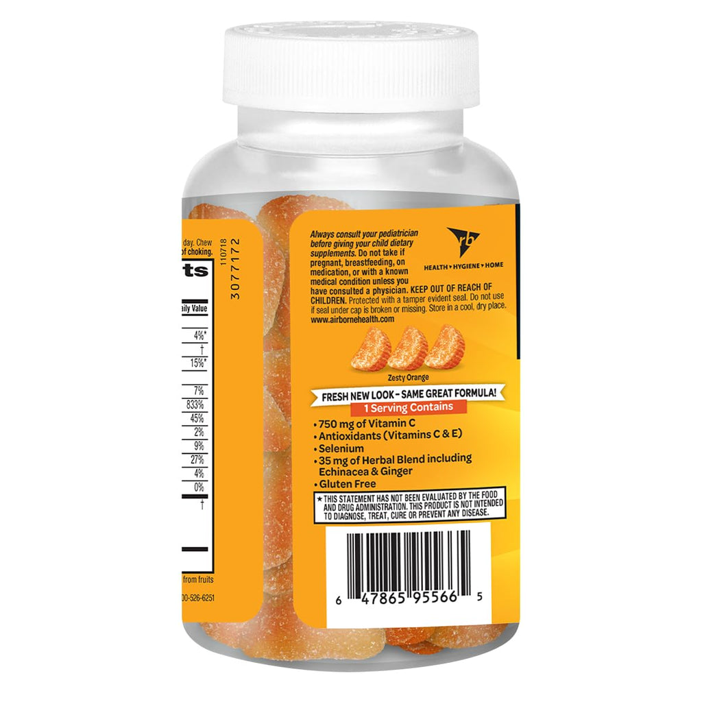 Airborne 750mg Vitamin C Immunity Gummies – Zesty Orange, Gluten Free (42 Gummies, 2 Pack)
