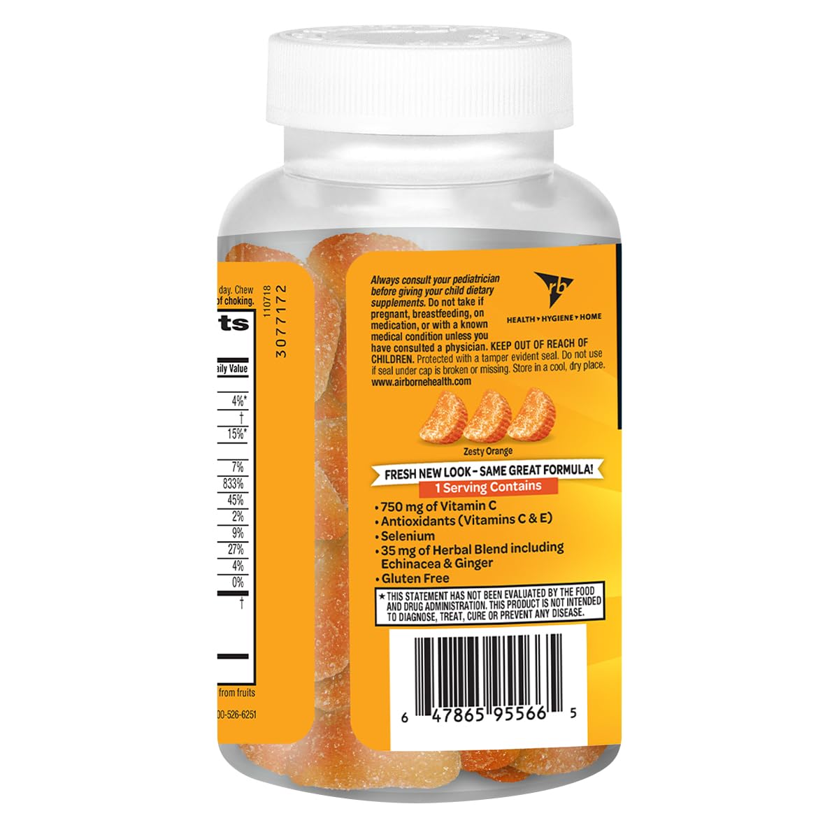 Airborne 750mg Vitamin C Immunity Gummies – Zesty Orange, Gluten Free (42 Gummies, 2 Pack)
