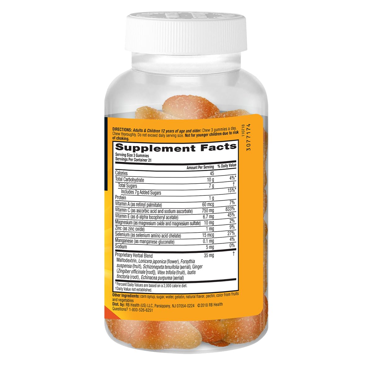 Airborne 750mg Vitamin C Immune Support Gummies – Zesty Orange, Gluten Free | 63 Gummies (3-Pack)