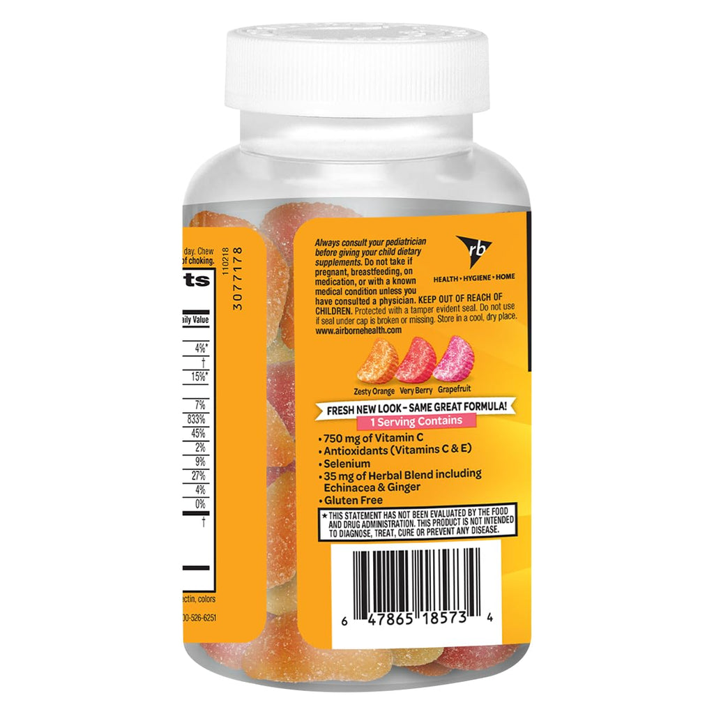 Airborne 750mg Vitamin C Immune Support Gummies for Adults - Assorted Fruit Flavor, Gluten Free - 42 Gummies (2 Pack)