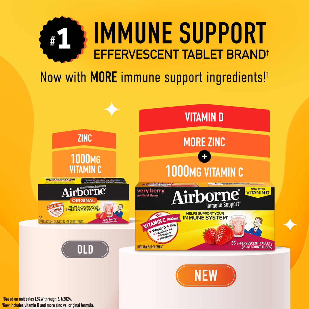 Vitamin C 1000mg Immune Support Tablets | Airborne Very Berry 36 Ct