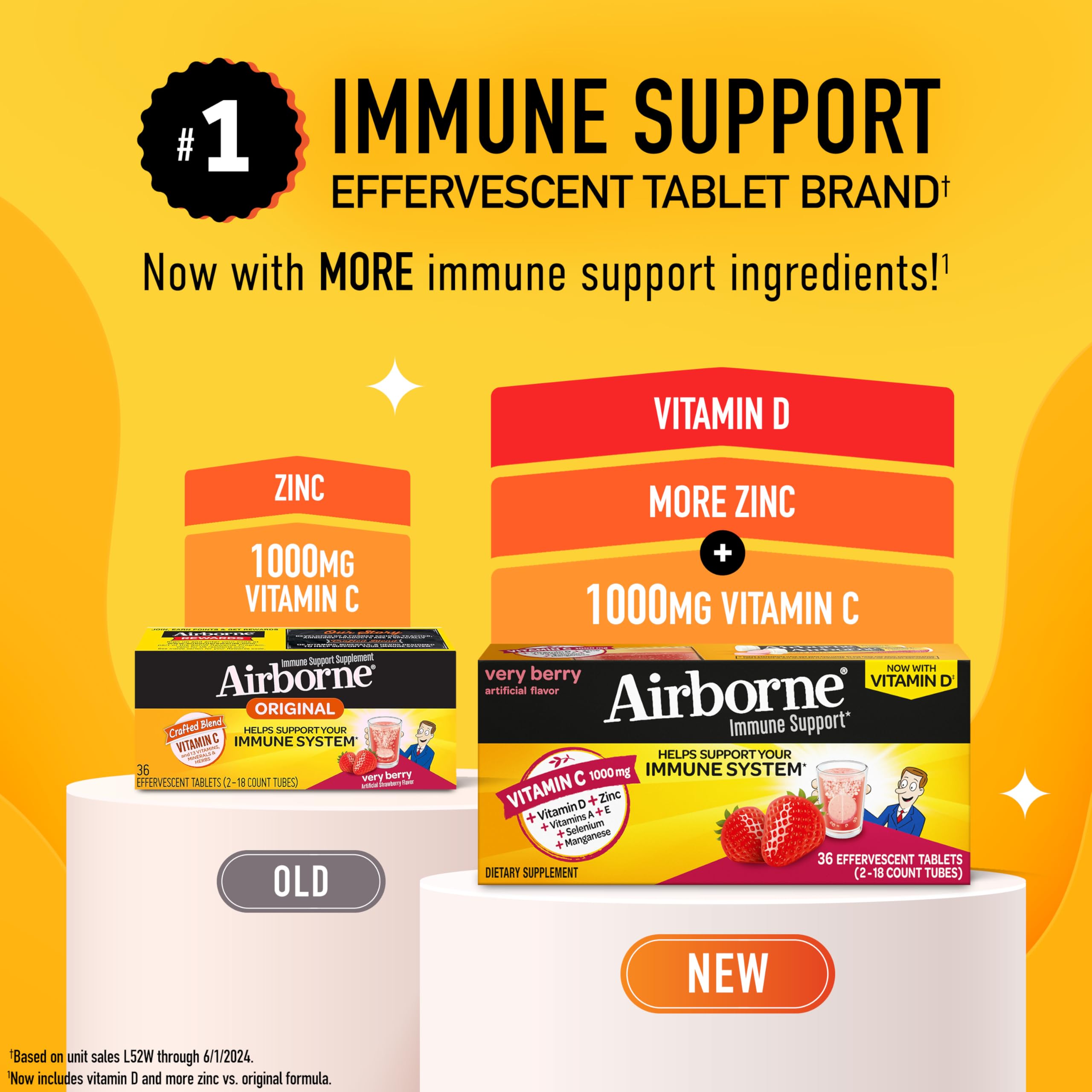 Vitamin C 1000mg Immune Support Tablets | Airborne Very Berry 36 Ct