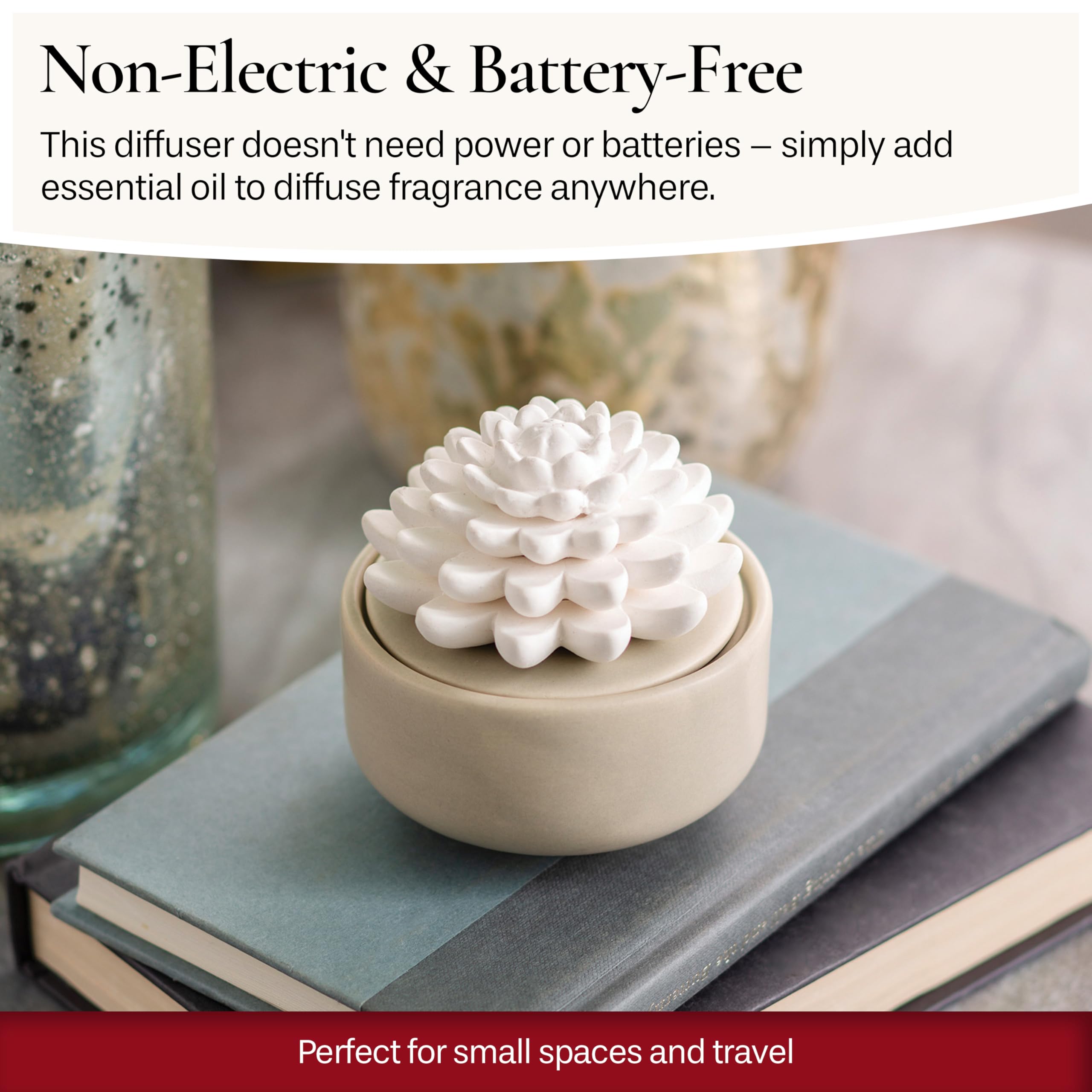 Airomé White Succulent Porcelain Passive Diffuser – Non-Electric, 15ml Peppermint Oil Included