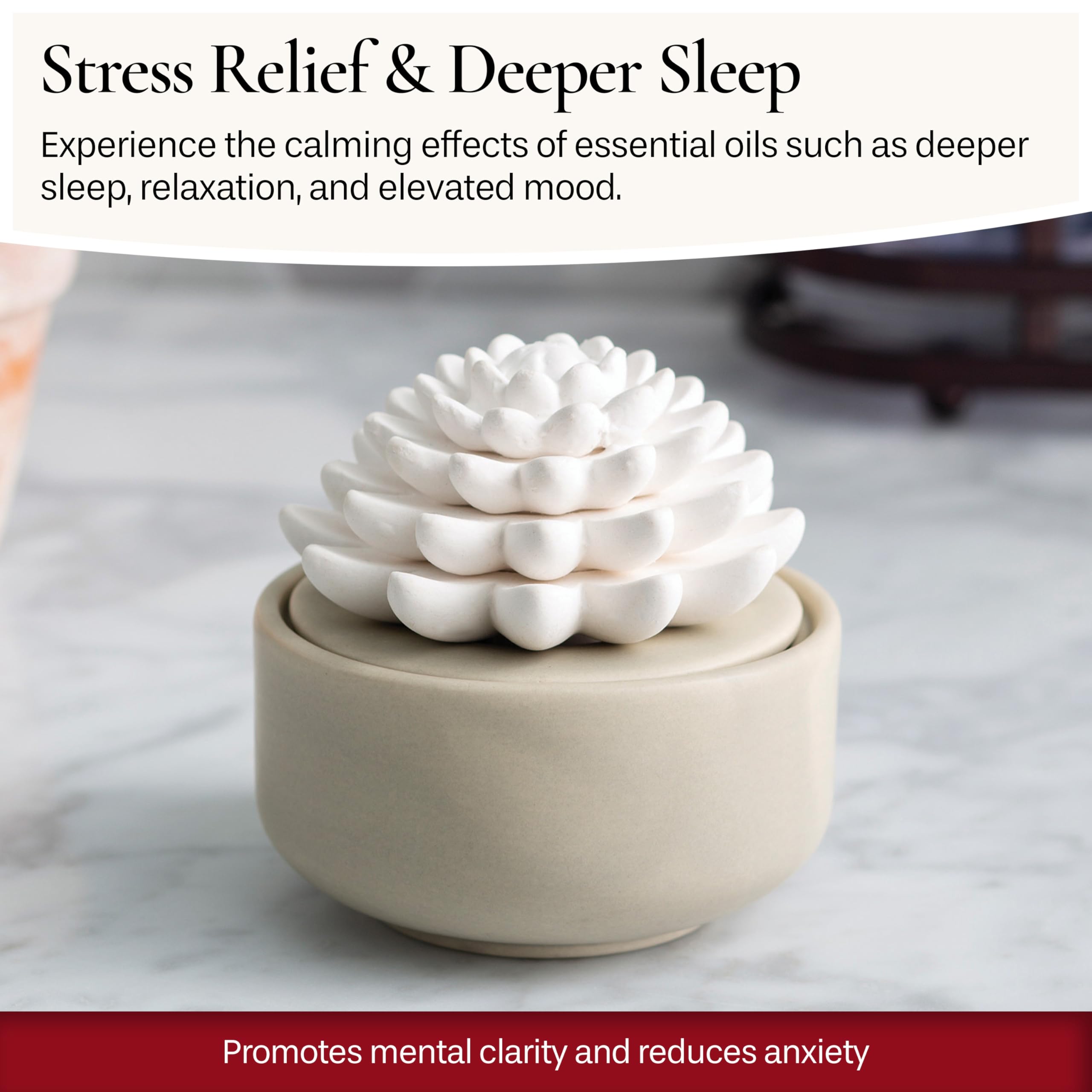 Airomé White Succulent Porcelain Passive Diffuser – Non-Electric, 15ml Peppermint Oil Included