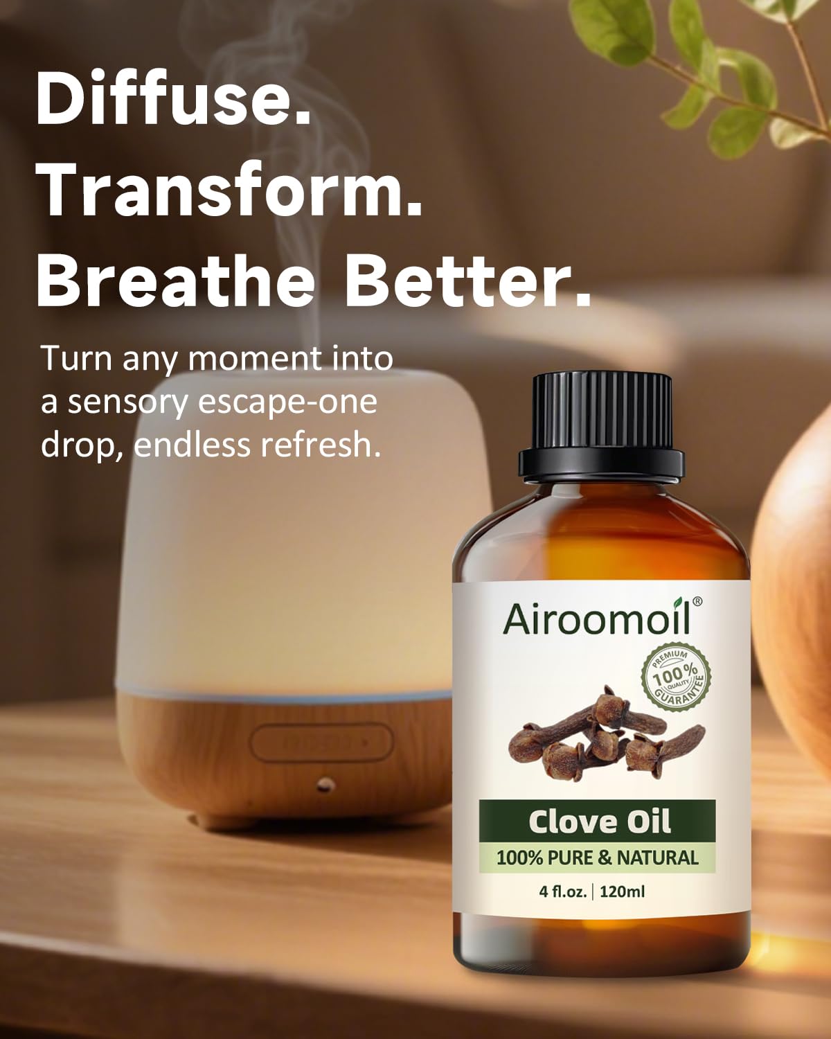 Airoomoil Pure Clove Essential Oil - 100% Natural, Premium Grade (4 Fl Oz / 120 ml)