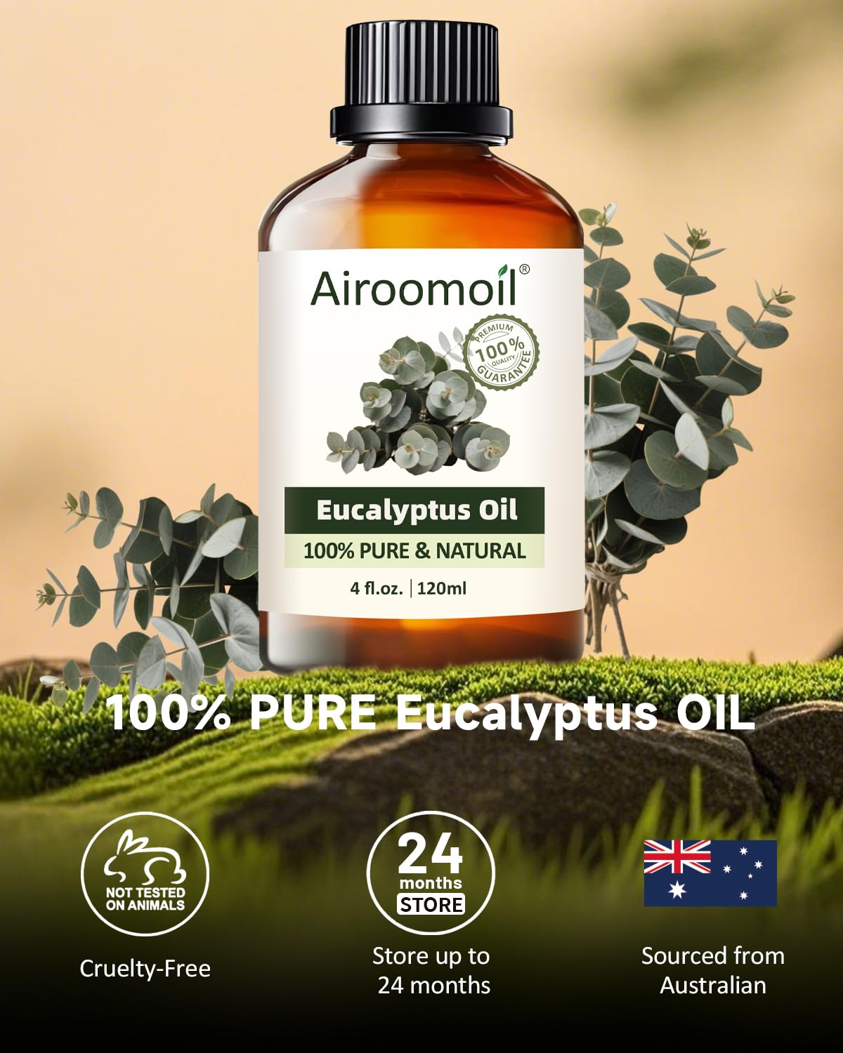 Airoomoil Pure Eucalyptus Essential Oil – 4 Fl Oz (120 ml), 100% Natural, Premium Grade