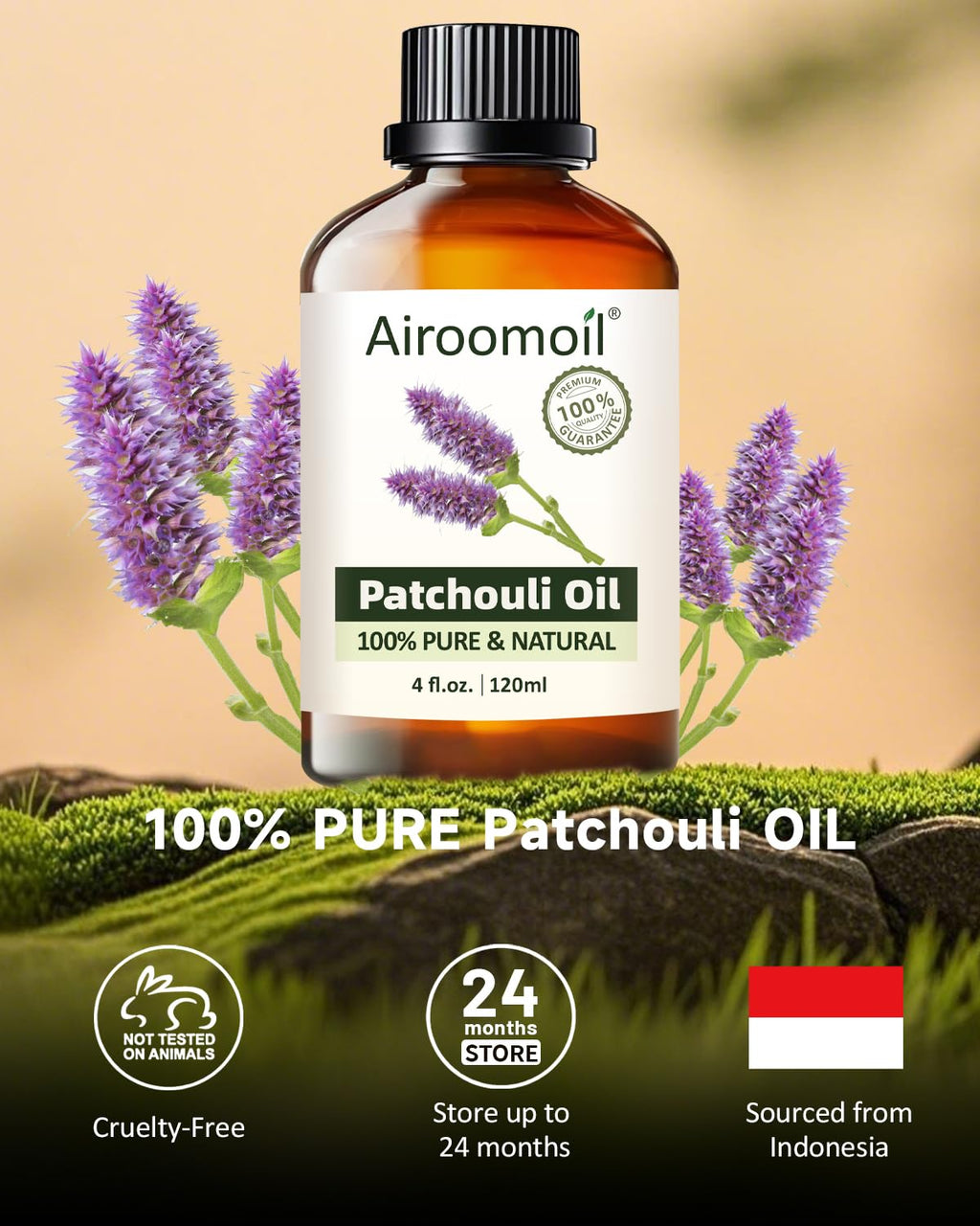 Airoomoil Pure Patchouli Essential Oil — 100% Natural, Premium Grade (4 oz / 120 ml)