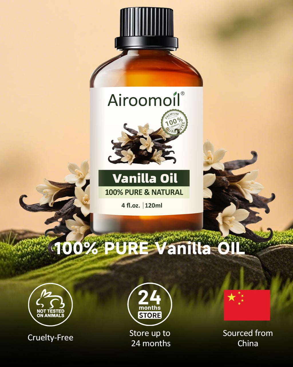 Airoomoil Vanilla Essential Oil 4 oz – 100% Pure & Natural for Diffusers & Aromatherapy