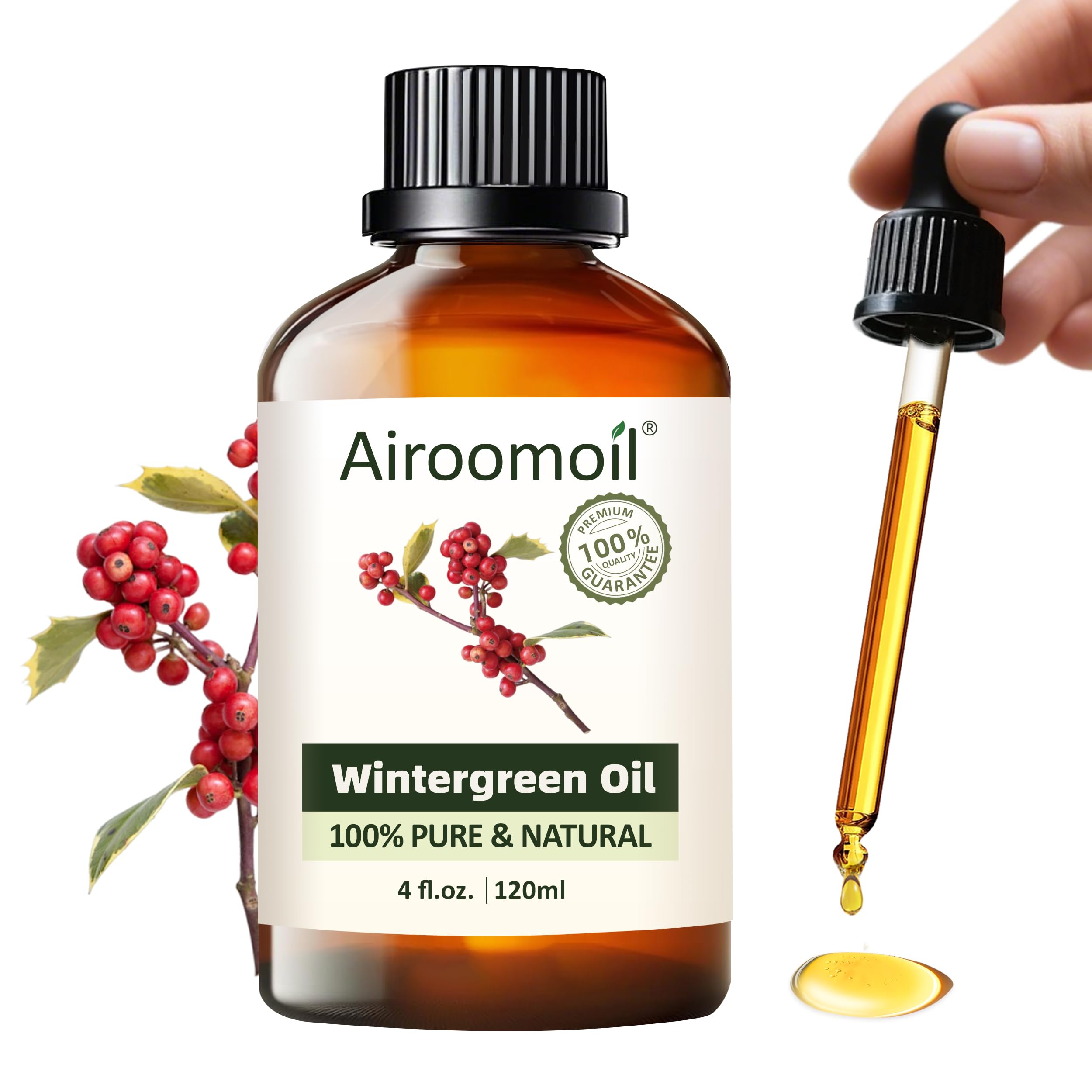 Airoomoil Wintergreen Essential Oil - 100% Natural, 4oz/120ml