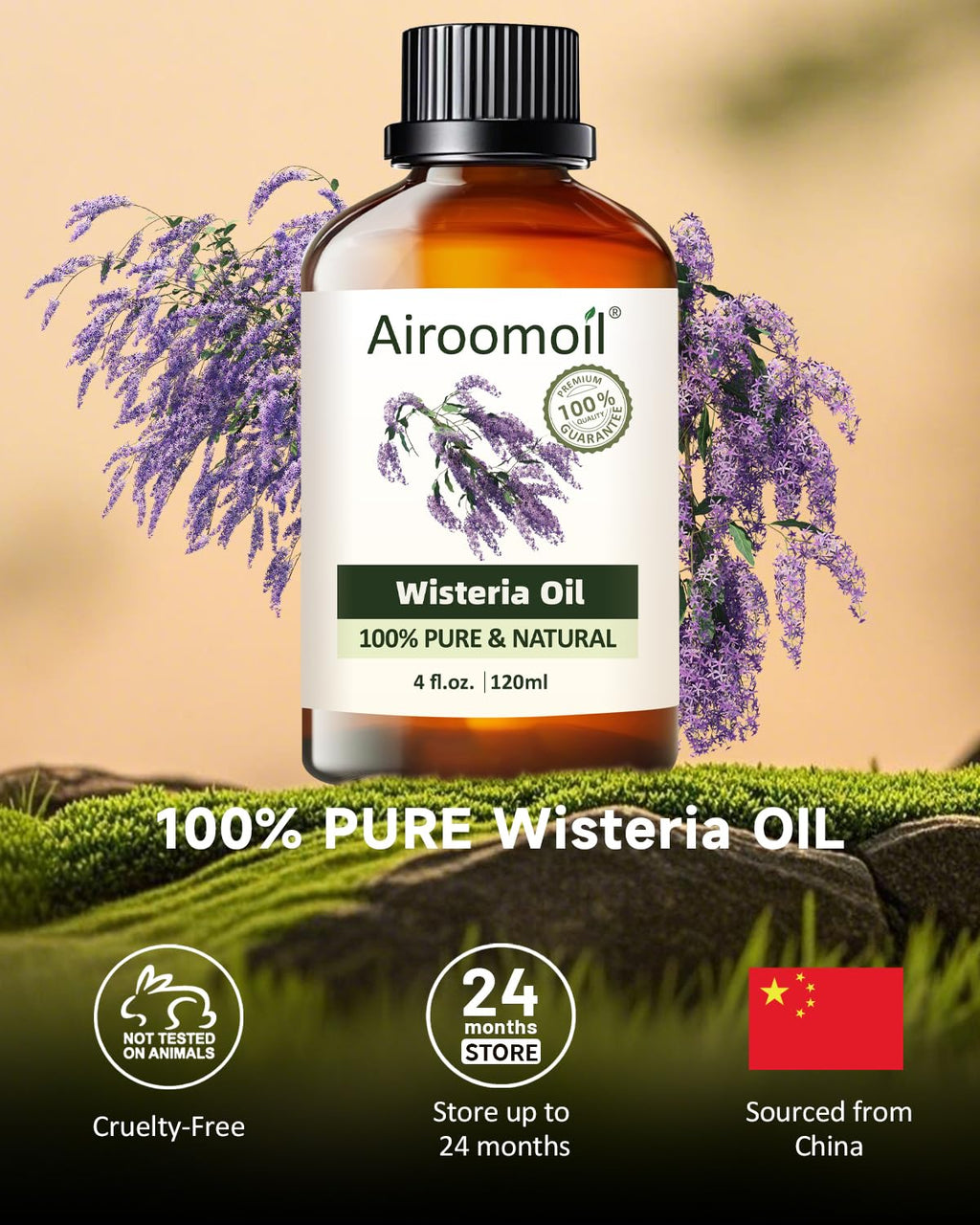 Airoomoil Pure Wisteria Essential Oil - 100% Natural, Premium Grade, 4 oz (120 ml)