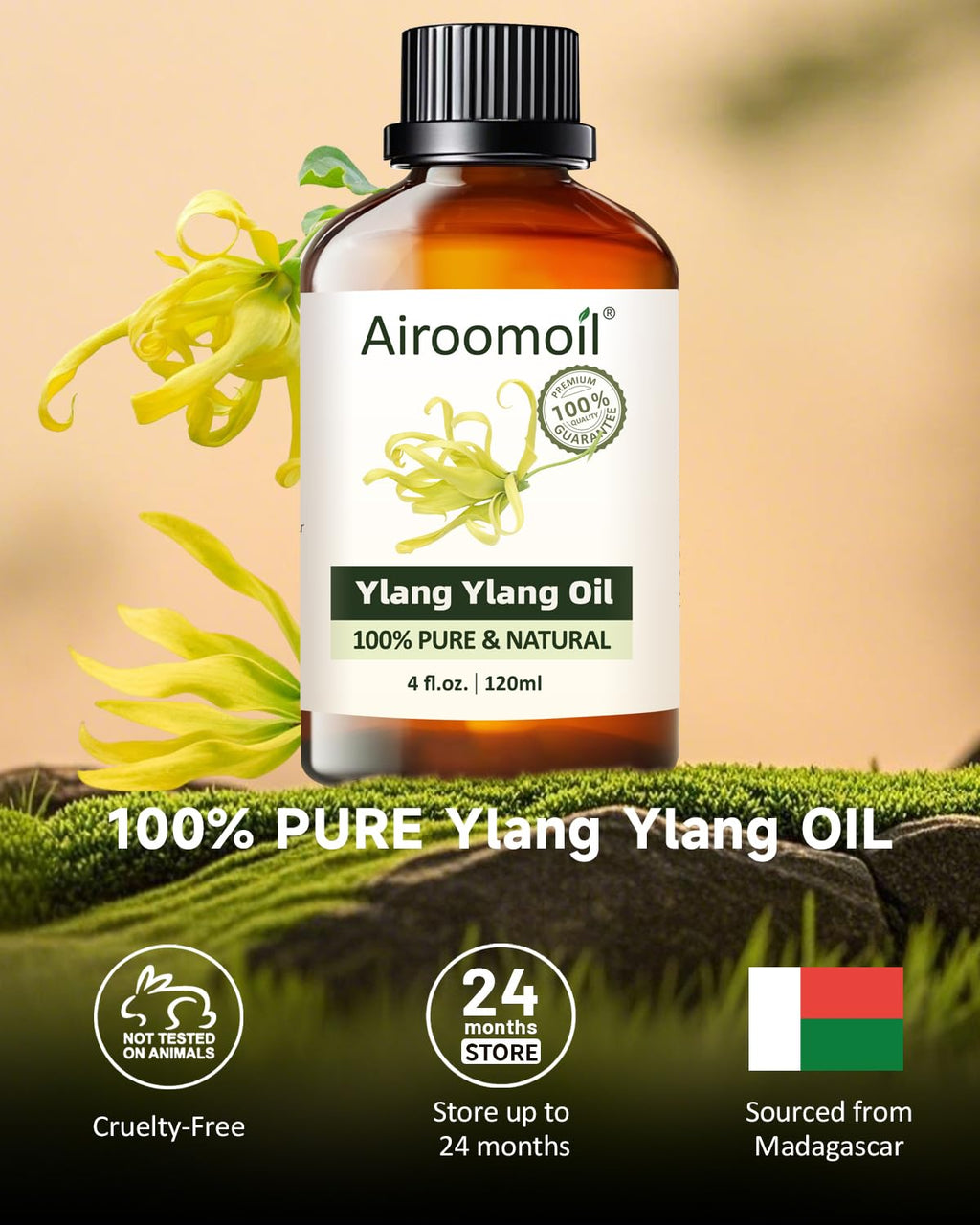 Airoomoil Pure Ylang Ylang Essential Oil – 4 oz / 120 ml, 100% Natural