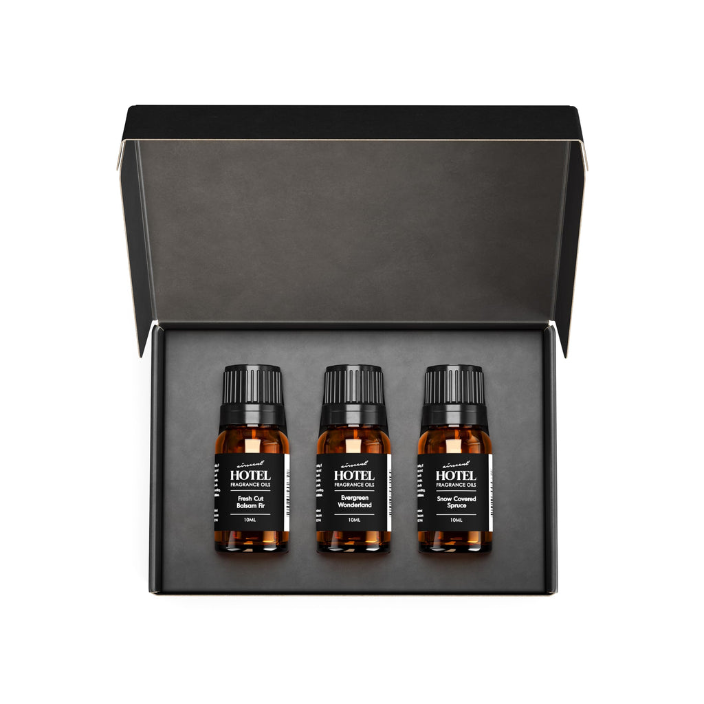 AirScent Christmas Tree Diffuser Oil 3 Pack Gift Set - 10 mL Each | Evergreen Wonderland, Balsam Fir & Snow Spruce