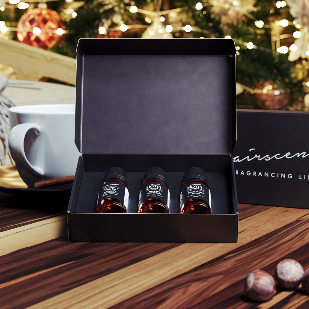 AirScent Christmas Tree Diffuser Oil 3 Pack Gift Set - 10 mL Each | Evergreen Wonderland, Balsam Fir & Snow Spruce