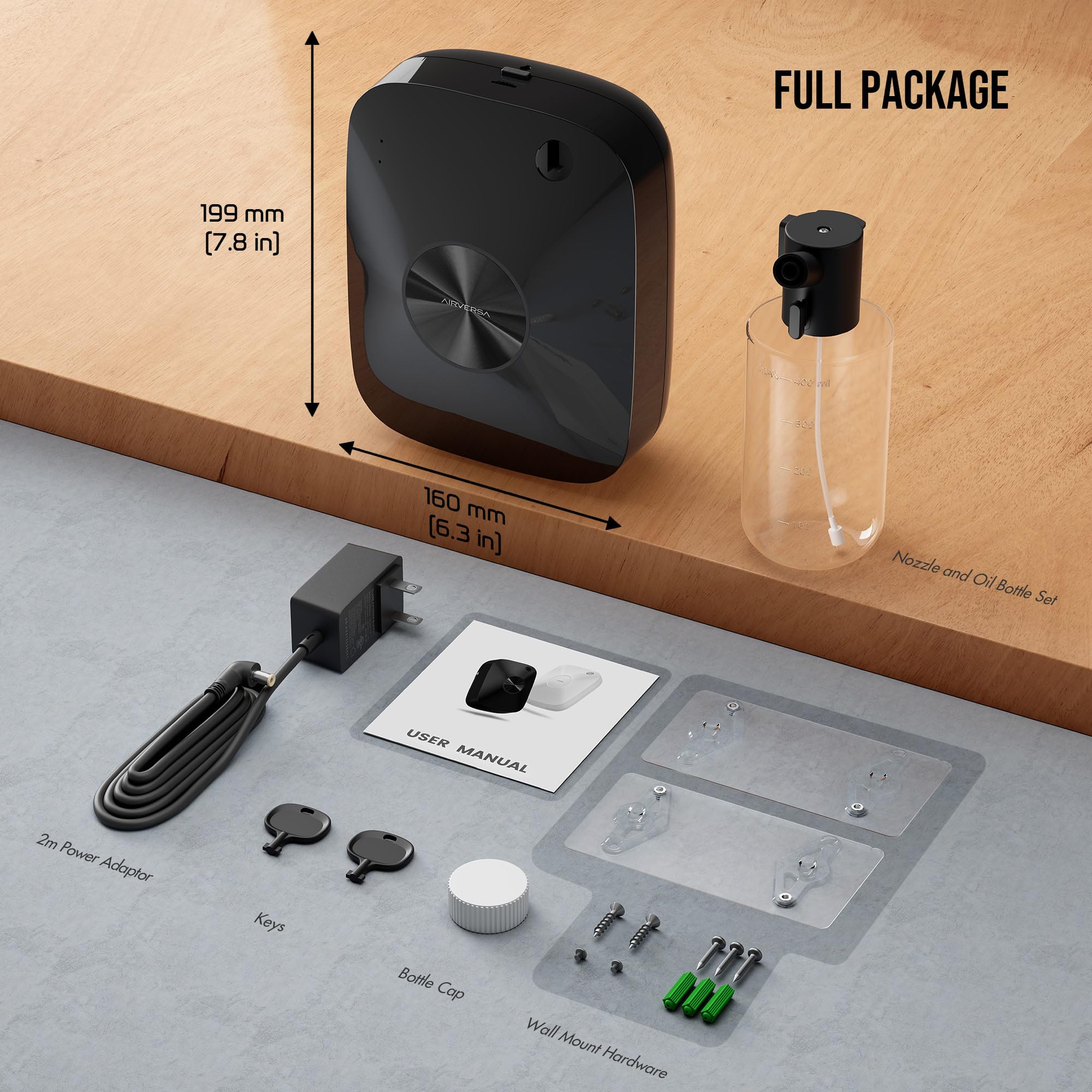 Airversa Waterless Essential Oil Diffuser — 2000 sq ft Coverage, 400 mL, Black ANA | Aromatherapy Diffuser for Home & Commercial