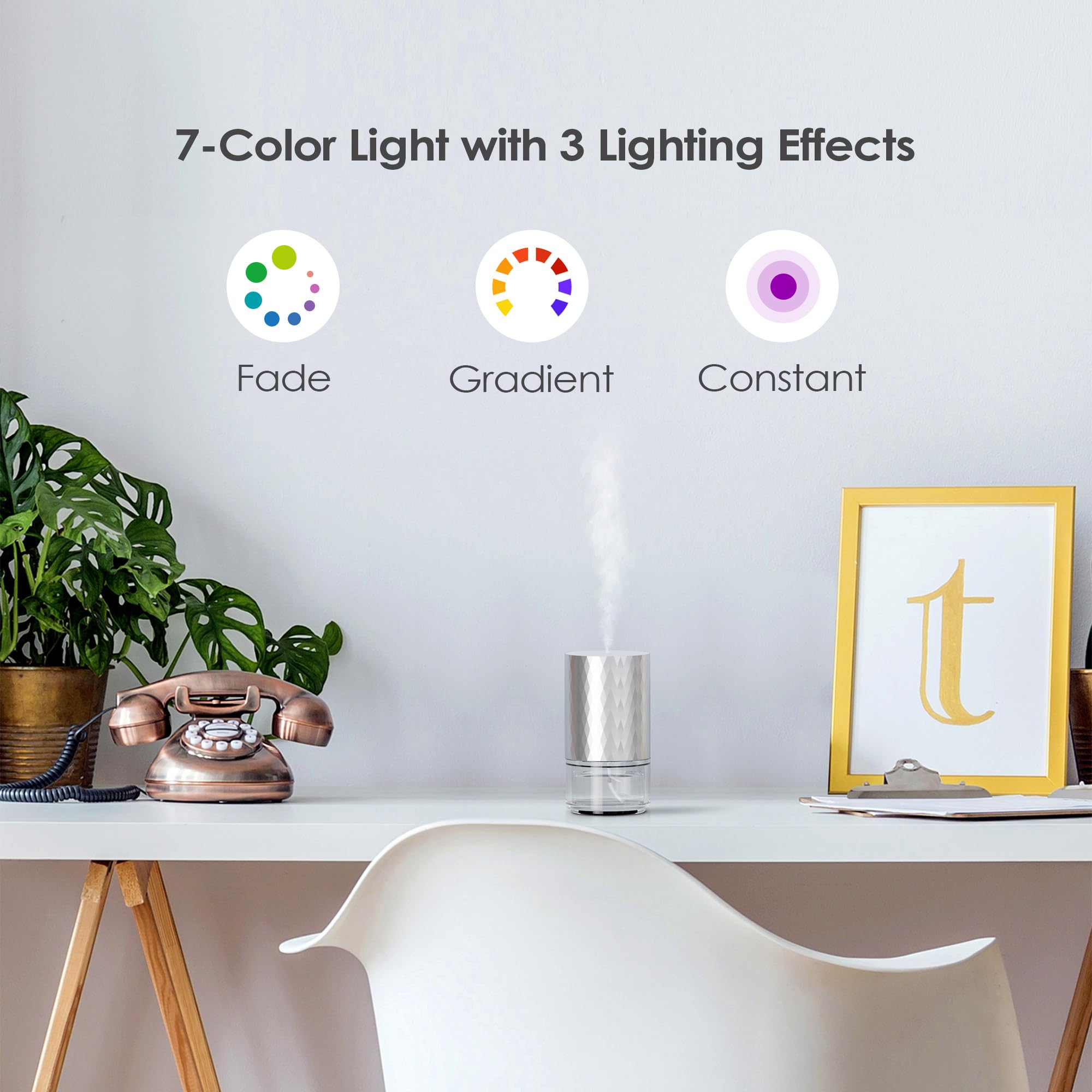 Airversa Waterless Diffuser 100ml Silver – Battery-Operated Nano Mist, 3 Mist Settings